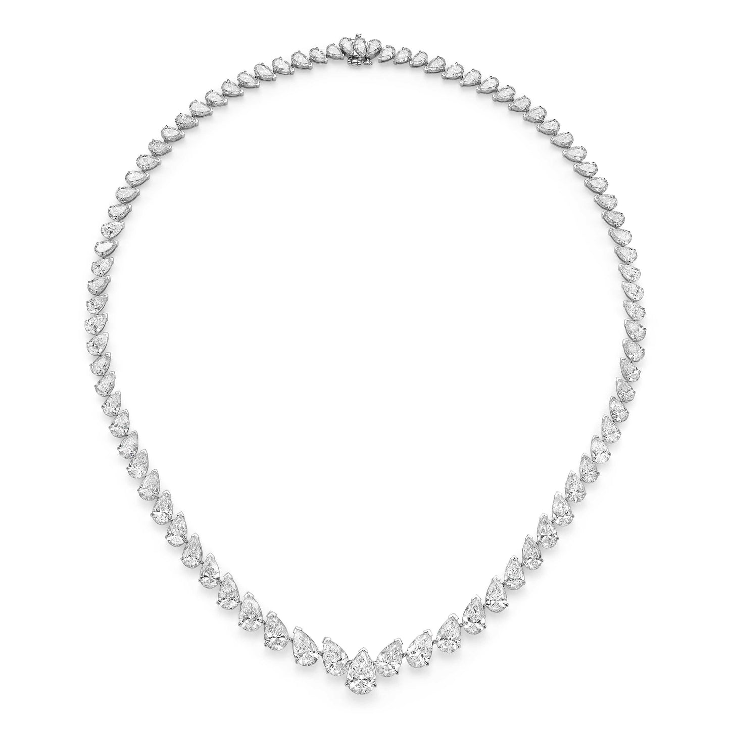33.87 Carat Pear Shaped Lab Grown Diamond Tennis Necklace in 14k White Gold