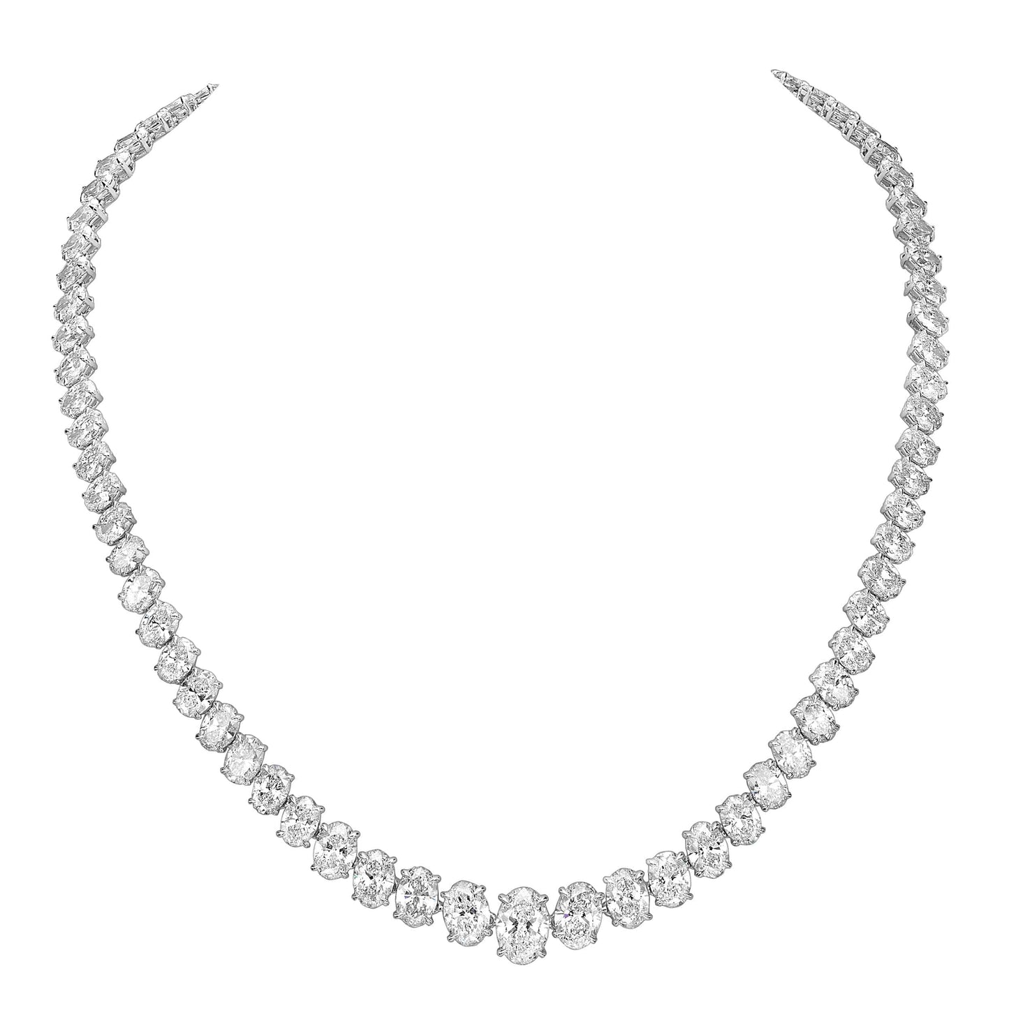 39.05 Carat Oval Cut Lab Grown Diamond Tennis Necklace in 14k White Gold