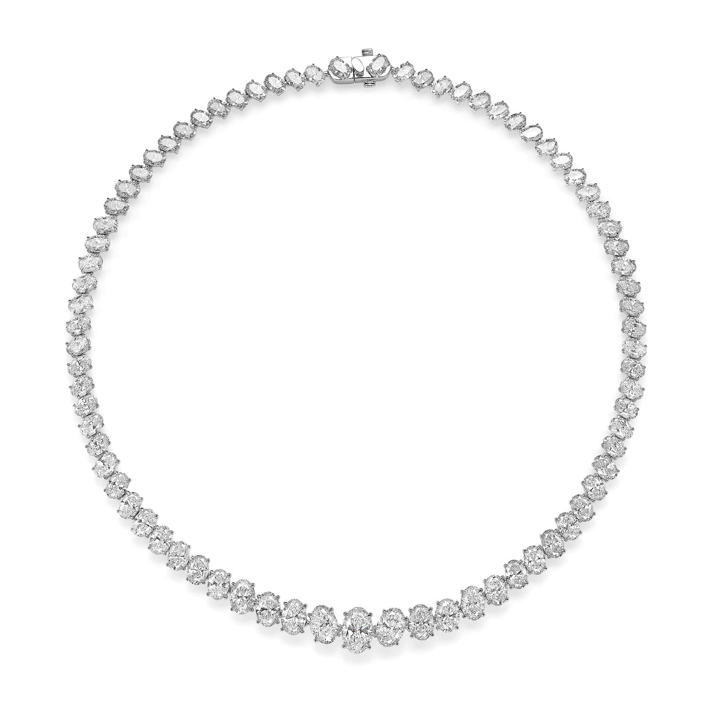 39.05 Carat Oval Cut Lab Grown Diamond Tennis Necklace in 14k White Gold