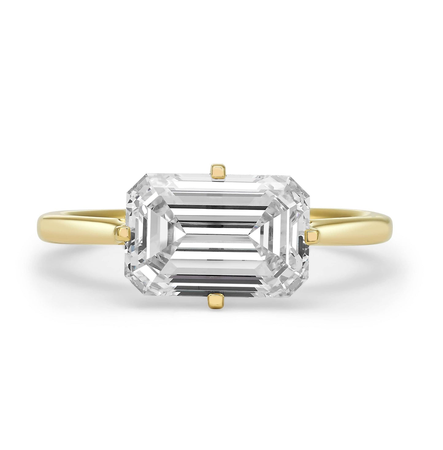 3.25 Carat Lab Grown Emerald Cut Diamond East-West Solitaire Engagement Ring