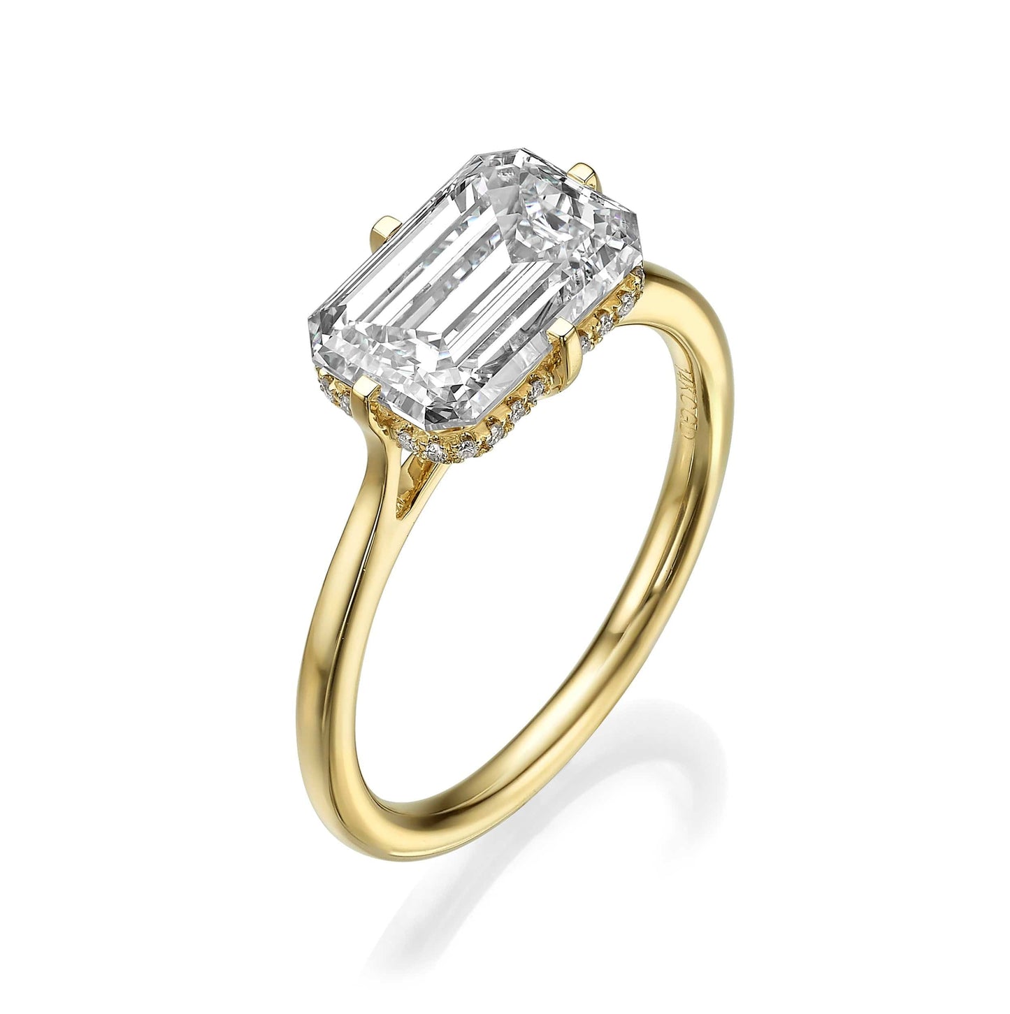 3.25 Carat Lab Grown Emerald Cut Diamond East-West Solitaire Engagement Ring