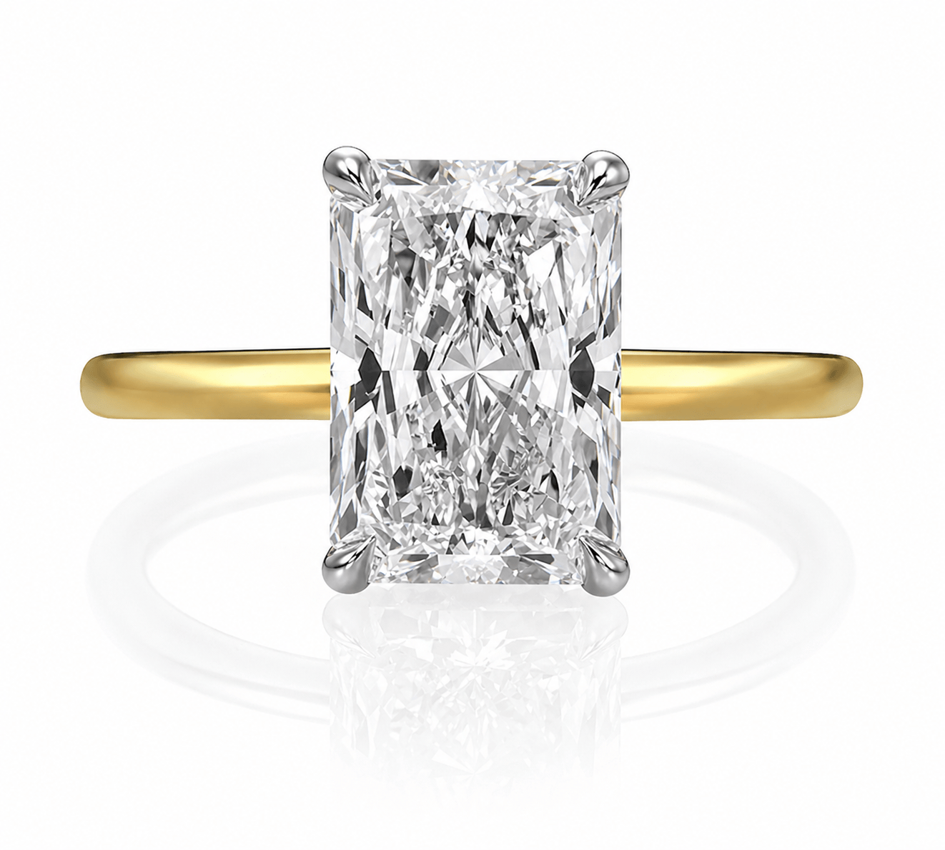 3.25 Carats Lab Grown Radiant Cut Two Tone Solitaire Hidden Halo Diamond Engagement Ring