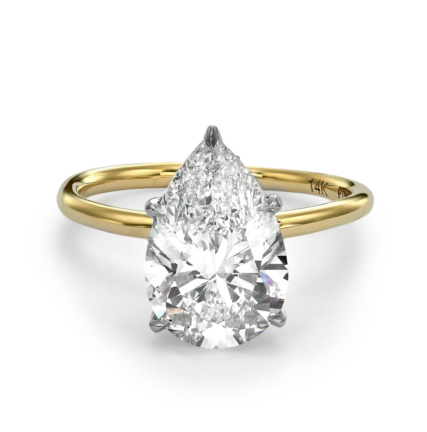 3.16 Carats Lab Grown Pear Shape Solitaire Hidden Halo Diamond Engagement Ring
