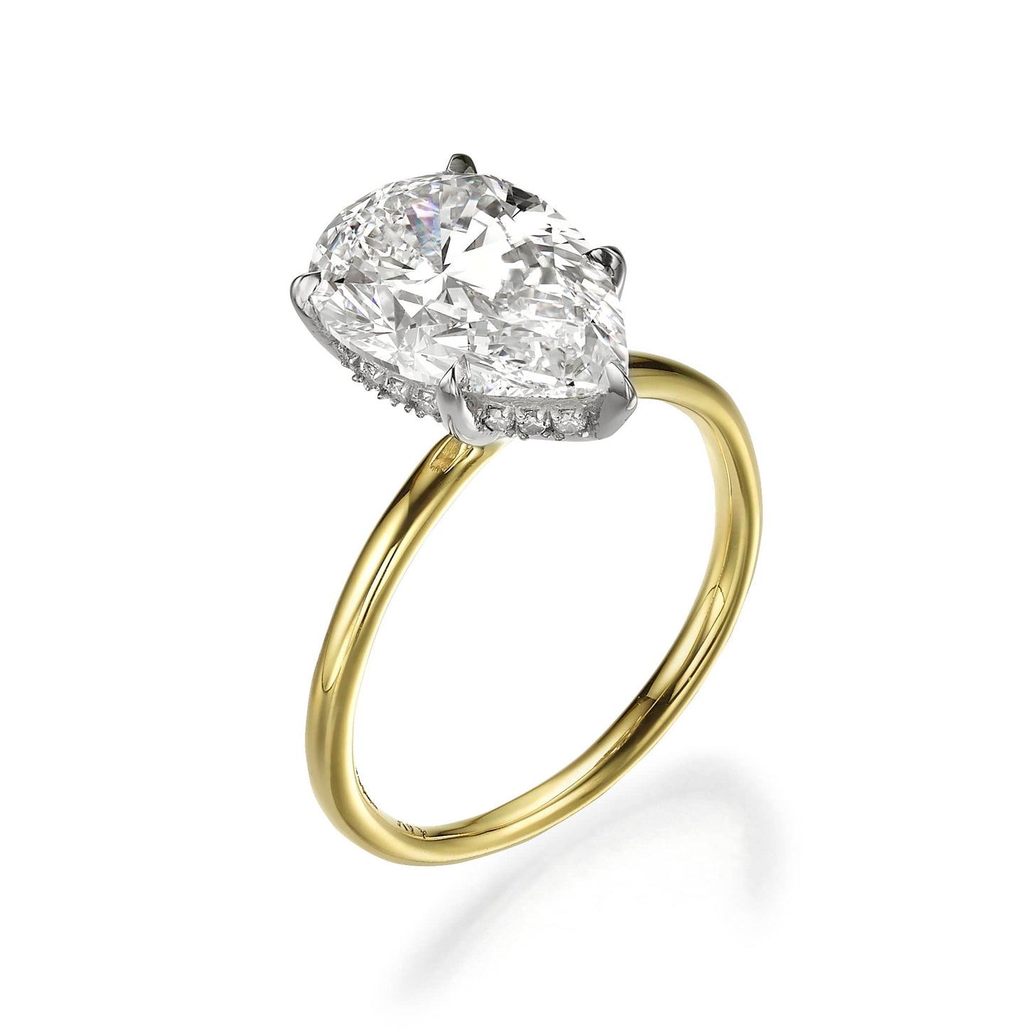 3.16 Carats Lab Grown Pear Shape Solitaire Hidden Halo Diamond Engagement Ring
