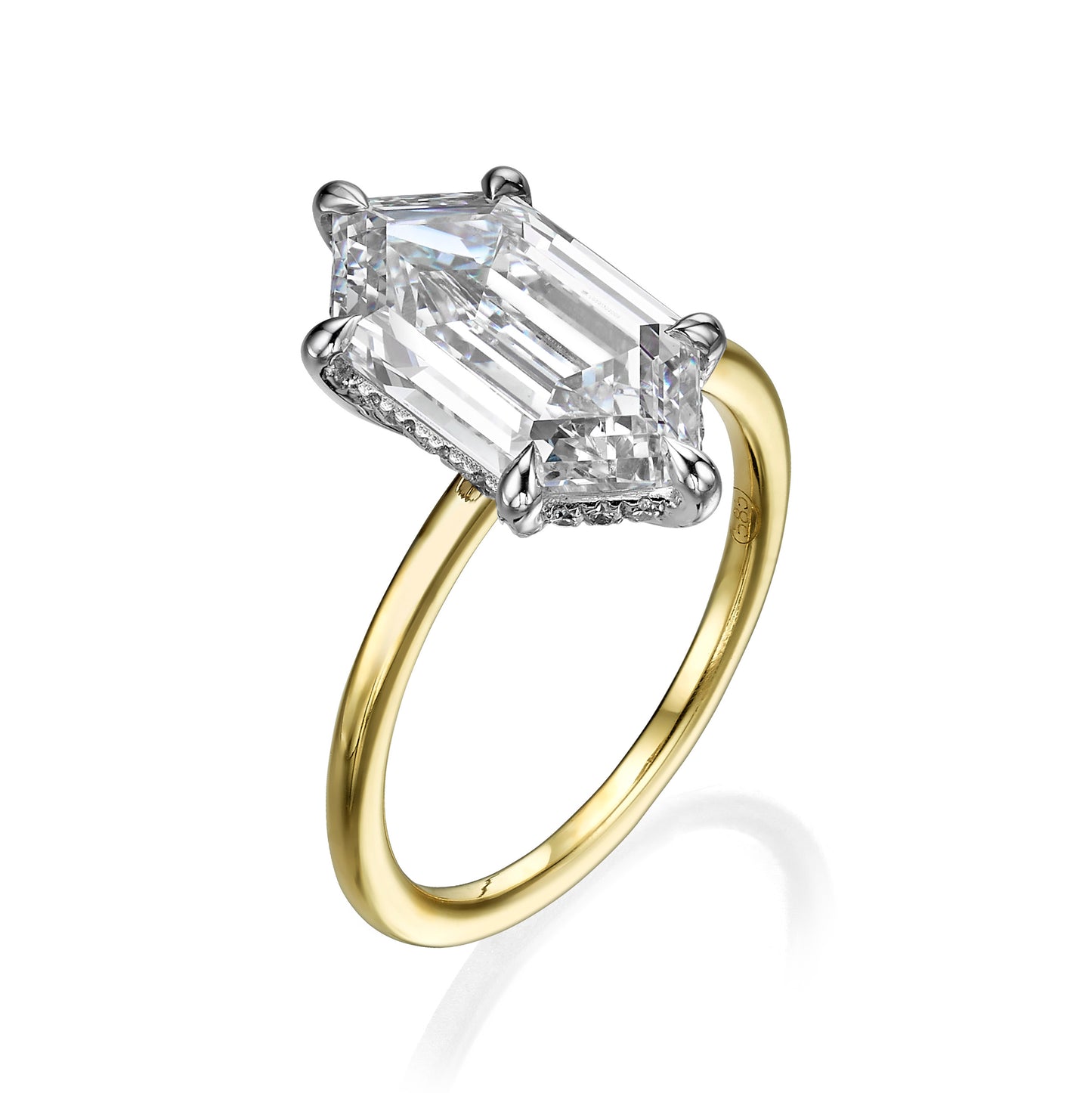 3.22 Carats Lab Grown Elongated Hexagon Cut Solitaire Hidden Halo Diamond Engagement Ring