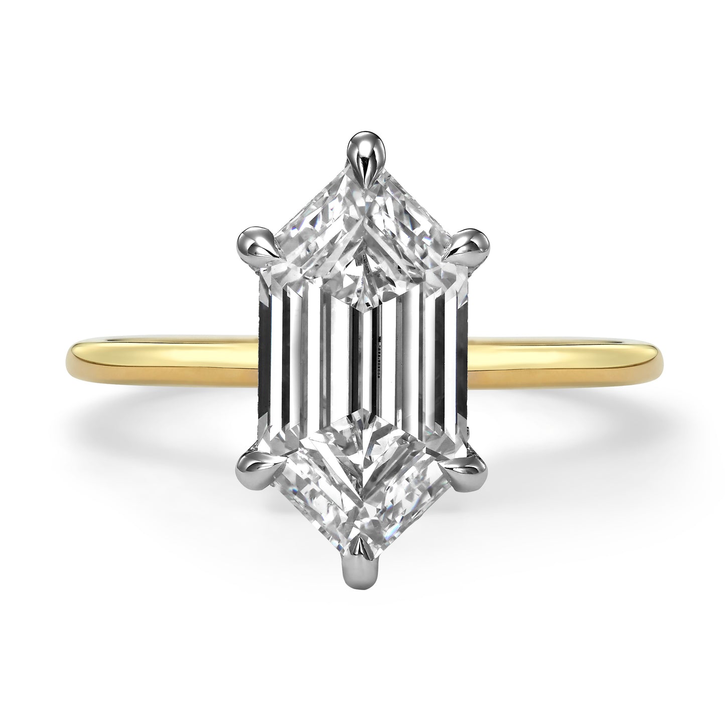 3.22 Carats Lab Grown Elongated Hexagon Cut Solitaire Hidden Halo Diamond Engagement Ring