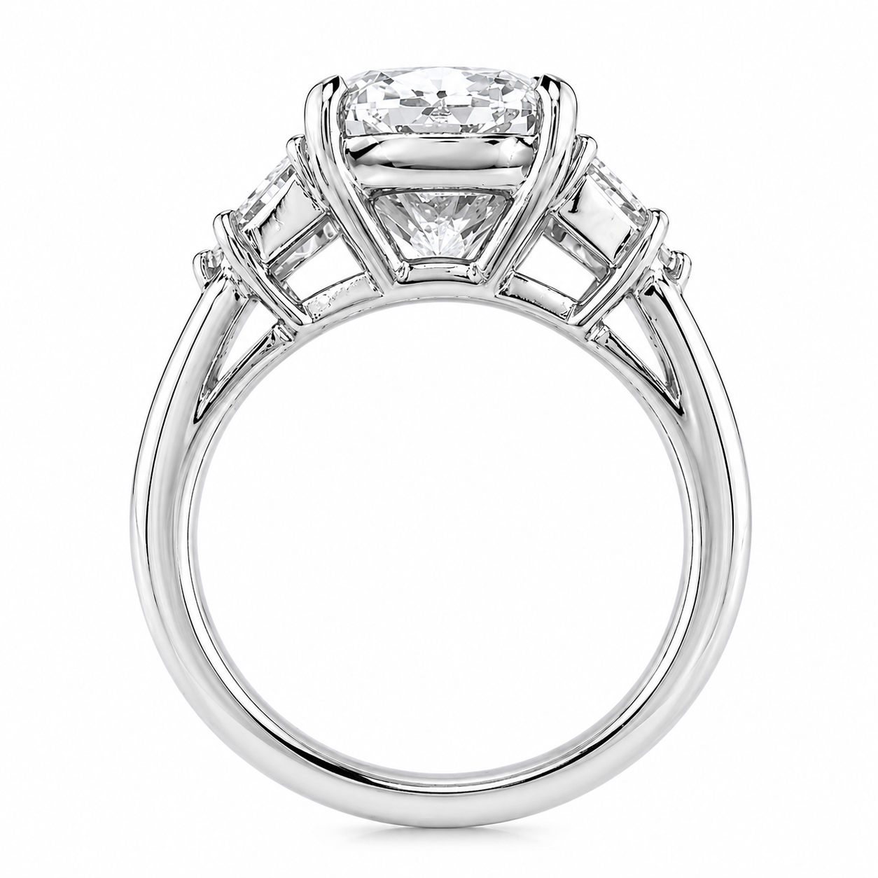 5.55 Carats Lab Grown Elongated Cushion Cut with Epaulette Three Stone Diamond Engagement Ring