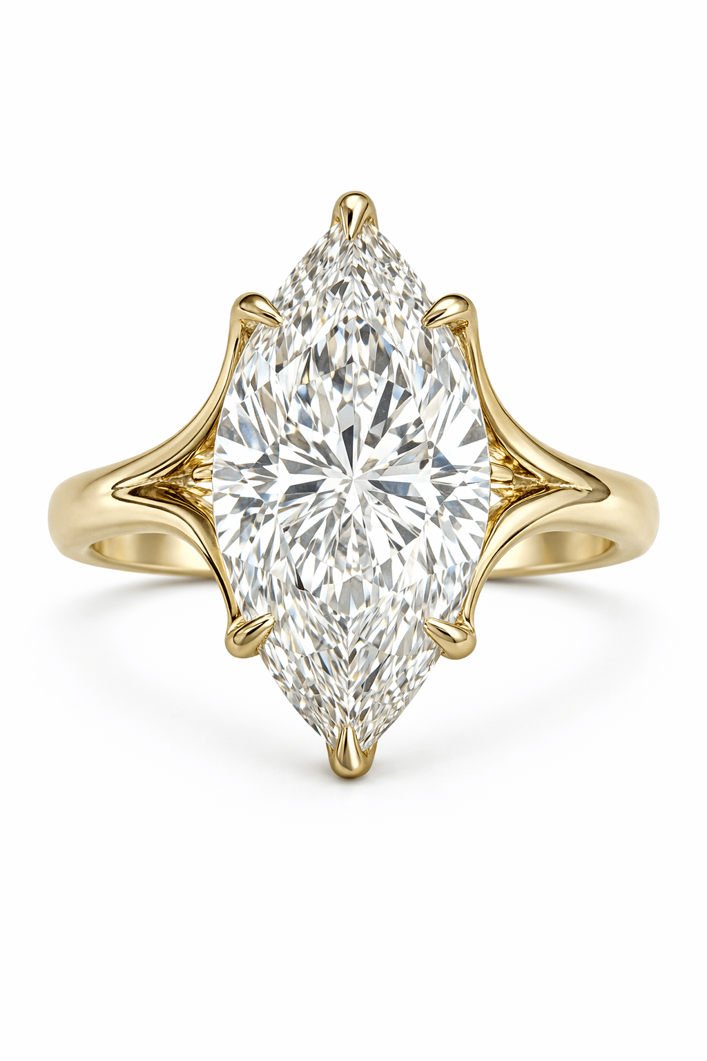 3 Carat Lab Grown Marquise Cut Diamond Split Shank Floral Solitaire Engagement Ring