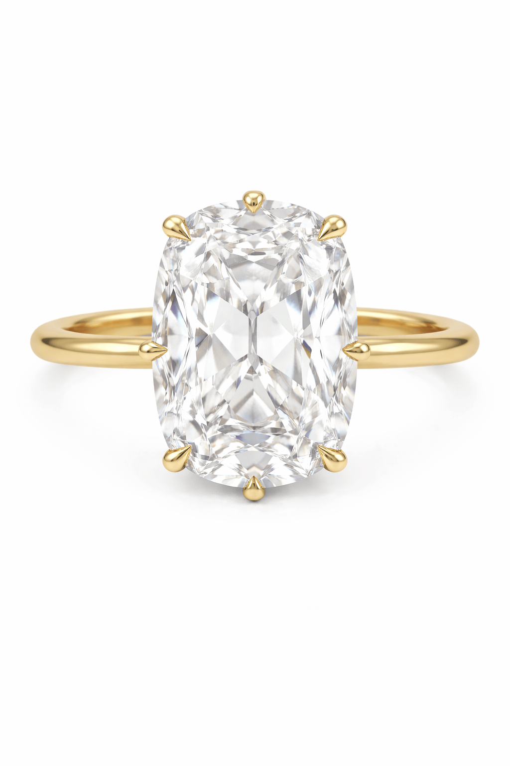 3.93 Carat Lab Grown Elongated Old Mine Cut Diamond Solitaire Engagement Ring