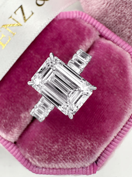 5.10ct Lab-Grown Emerald Cut Diamond Engagement Ring with 3/4 Eternity Band 14K White Gold