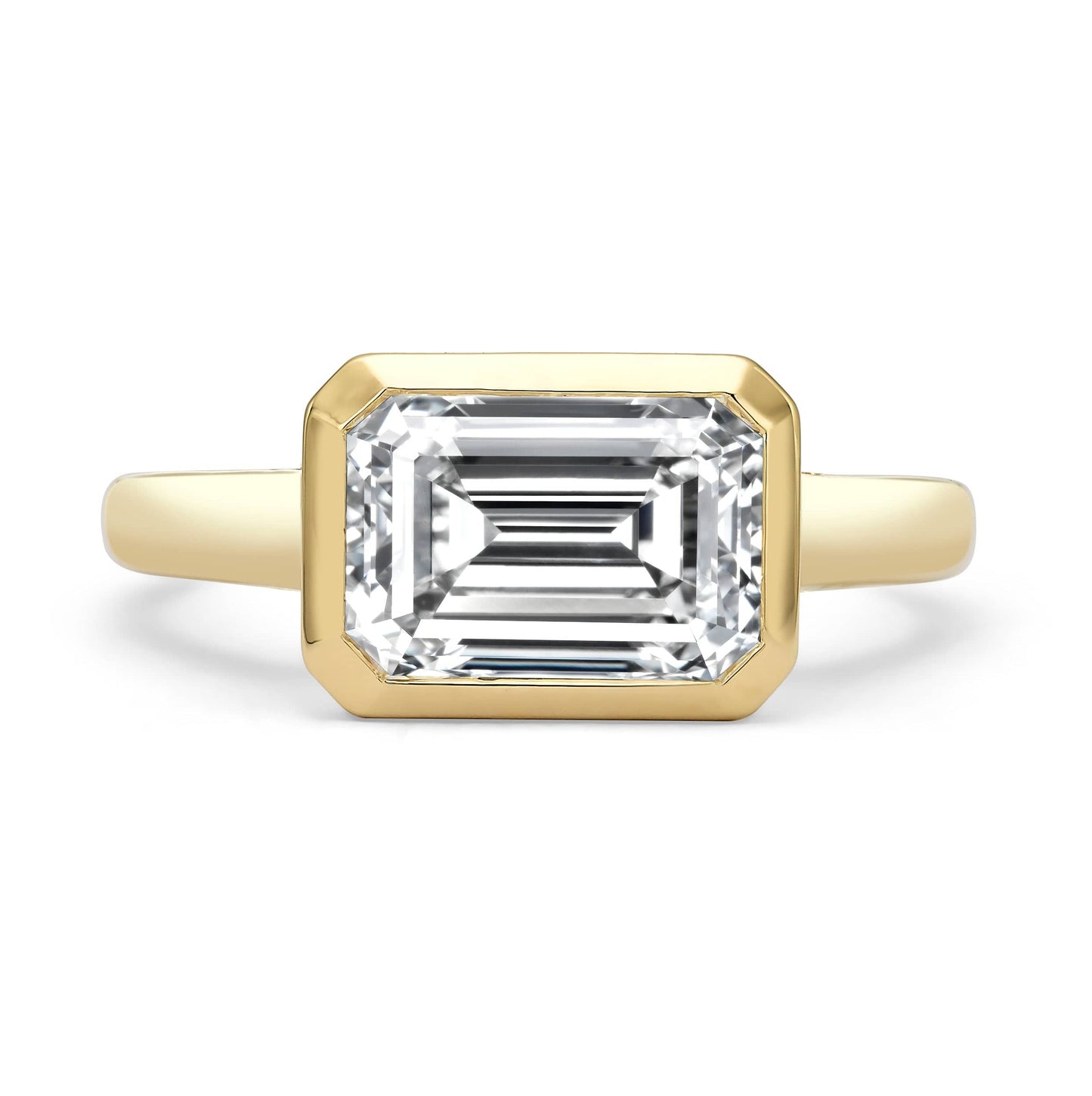 3.18 Carat Lab Grown Emerald Cut Diamond East-West Bezel Engagement Ring