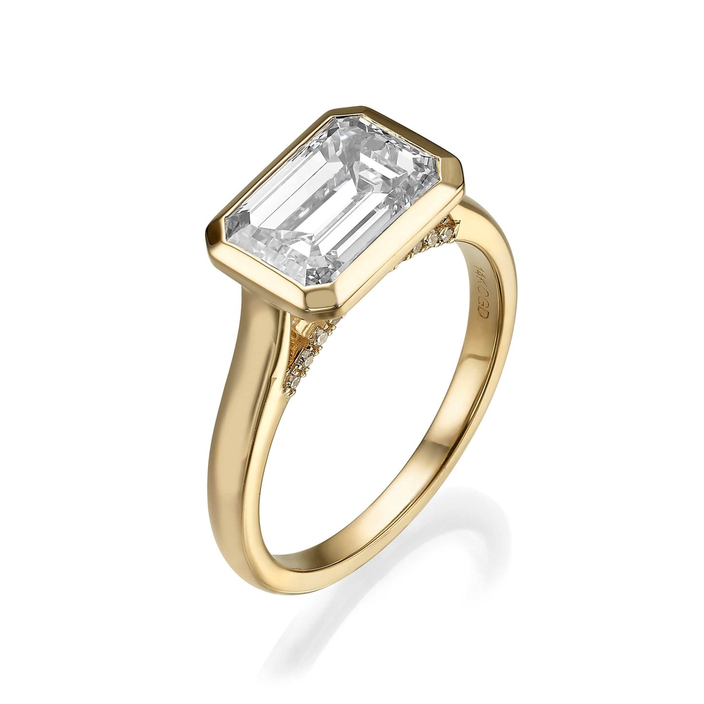 3.18 Carat Lab Grown Emerald Cut Diamond East-West Bezel Engagement Ring