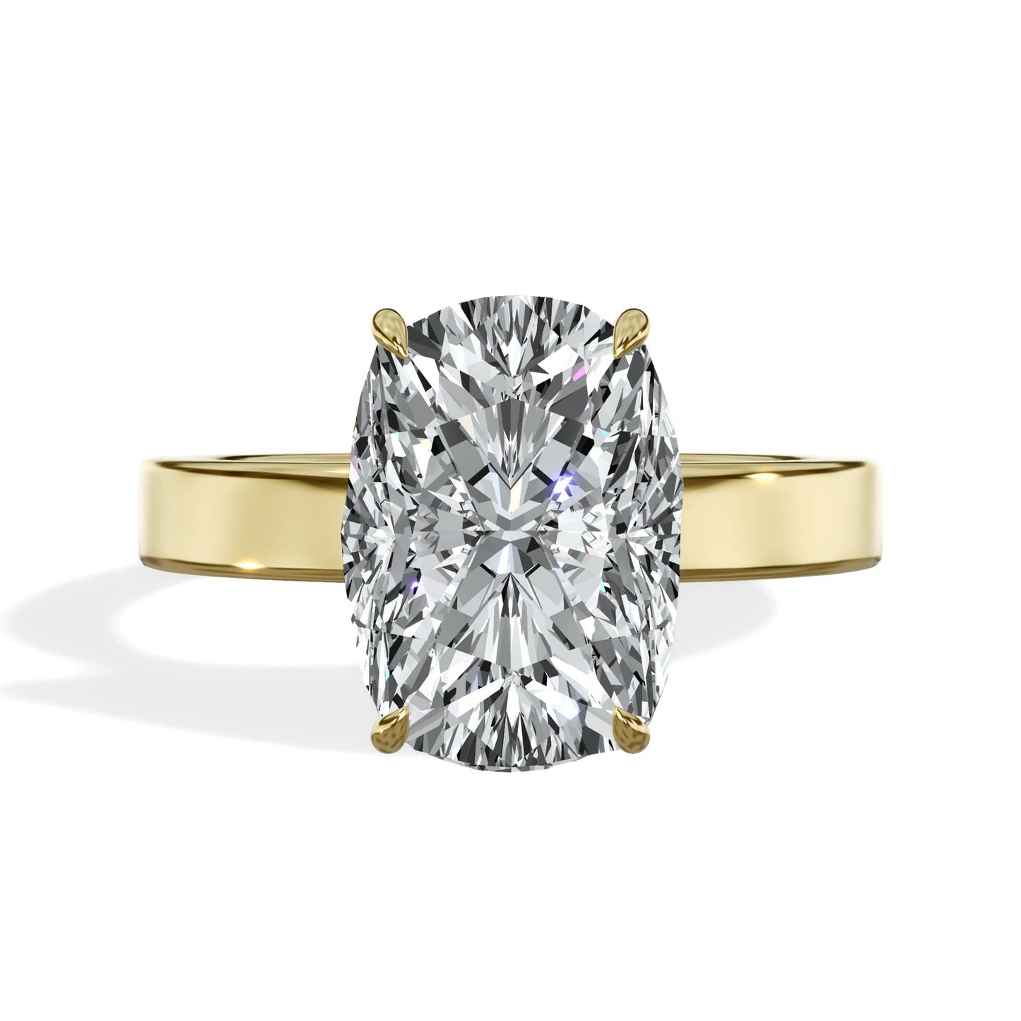 3 Carat Elongated Cushion Cut Lab Grown Diamond 3mm Solitaire Engagement Ring Yellow Gold