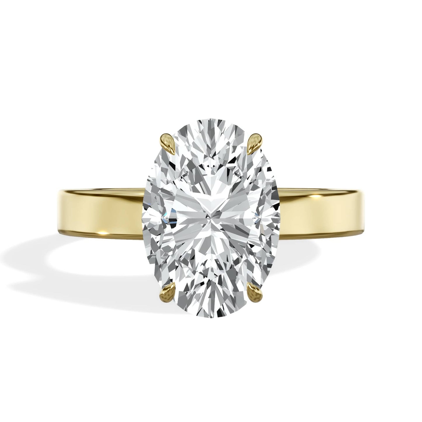 3 Carat Oval Cut Lab Grown Diamond 3mm Solitaire Engagement Ring Yellow Gold
