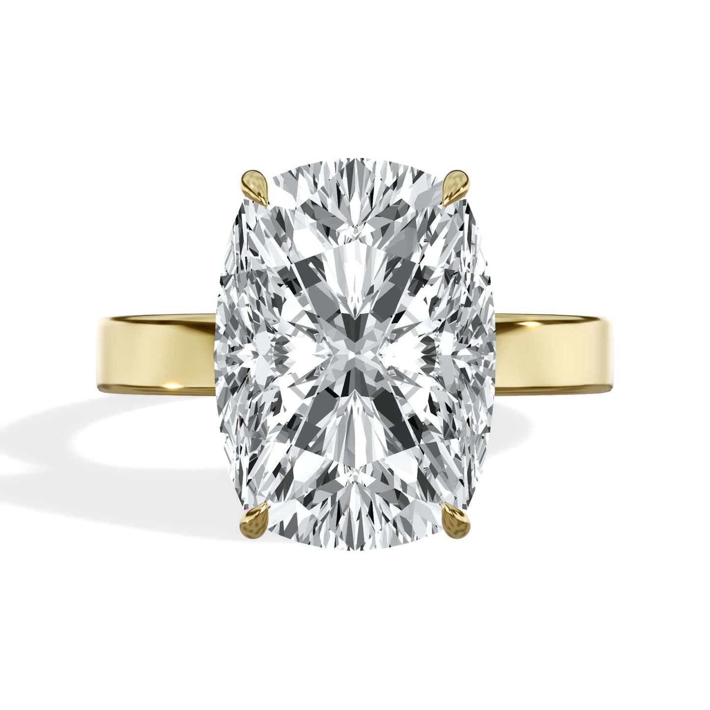 5 Carat Elongated Cushion Cut Lab Grown Diamond 3mm Solitaire Engagement Ring Yellow Gold