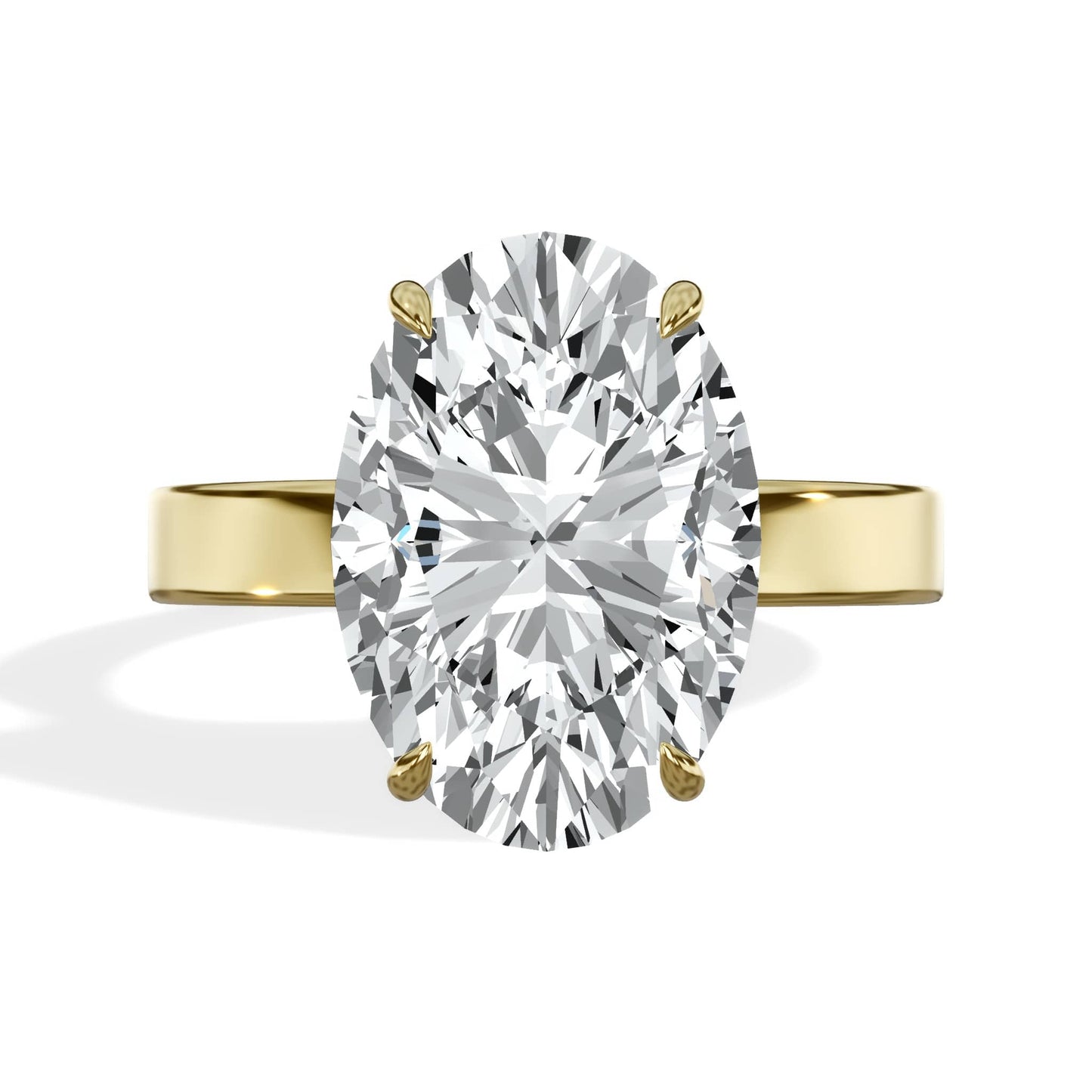 5 Carat Oval Cut Lab Grown Diamond 3mm Solitaire Engagement Ring Yellow Gold