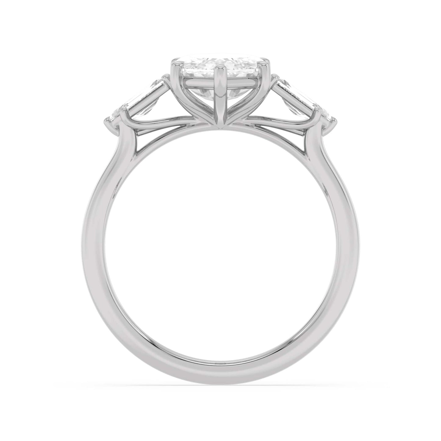 4.46 Carat Lab Grown Marquise Step Cut with Bullet Three Stone Diamond Engagement Ring White Gold