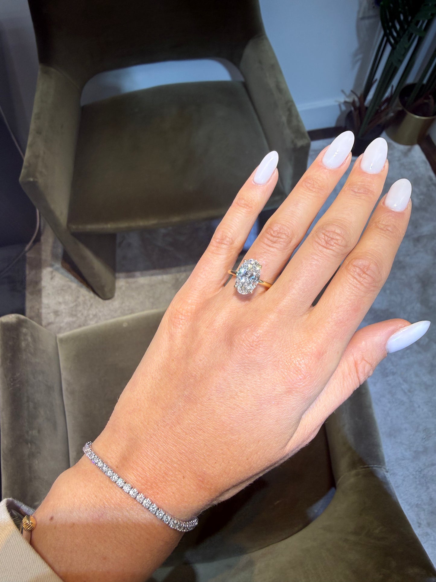 4.30 Carat Lab Grown Moval Oval Cut Solitaire Hidden Halo Diamond Engagement Ring Yellow Gold