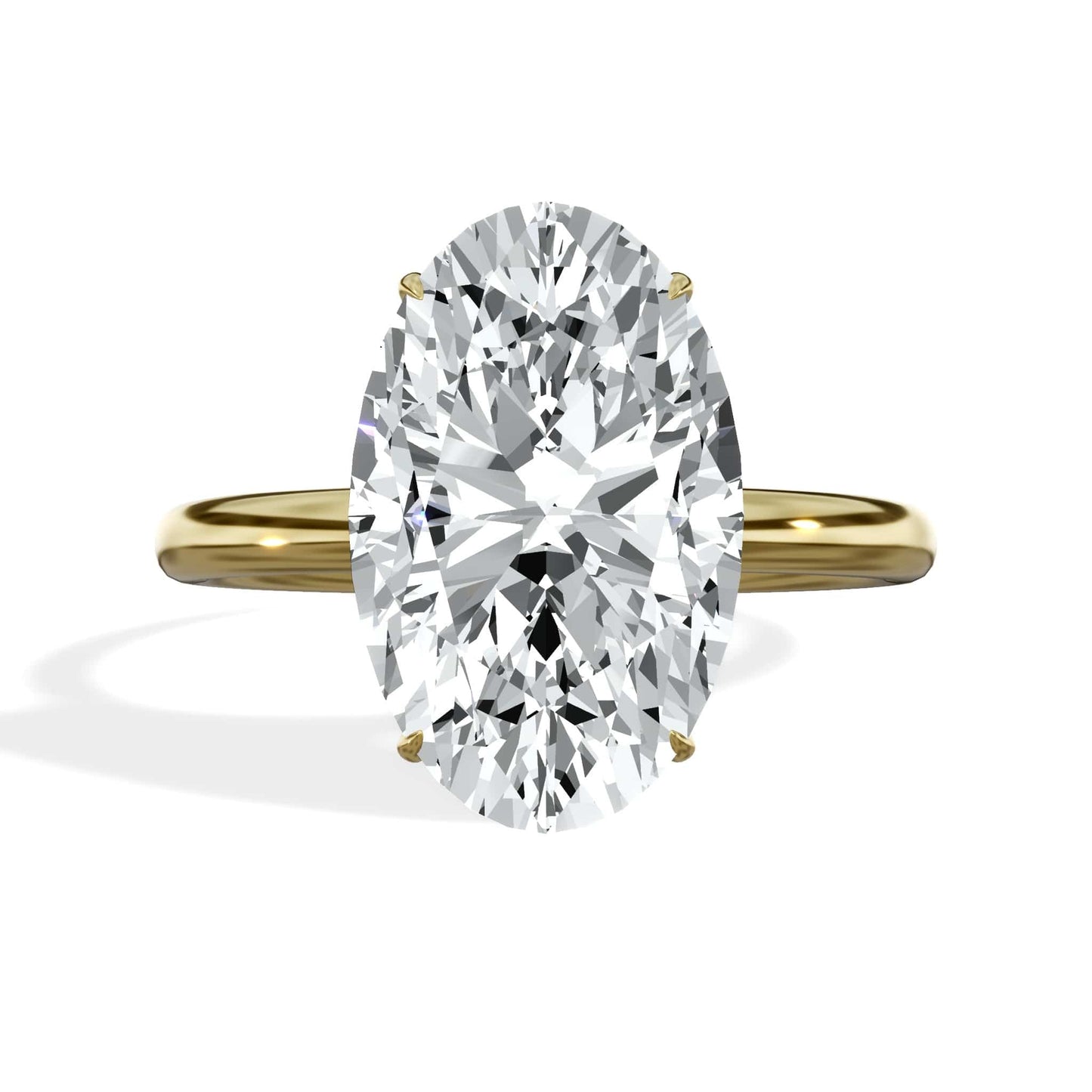 4.30 Carat Lab Grown Moval Oval Cut Solitaire Hidden Halo Diamond Engagement Ring Yellow Gold