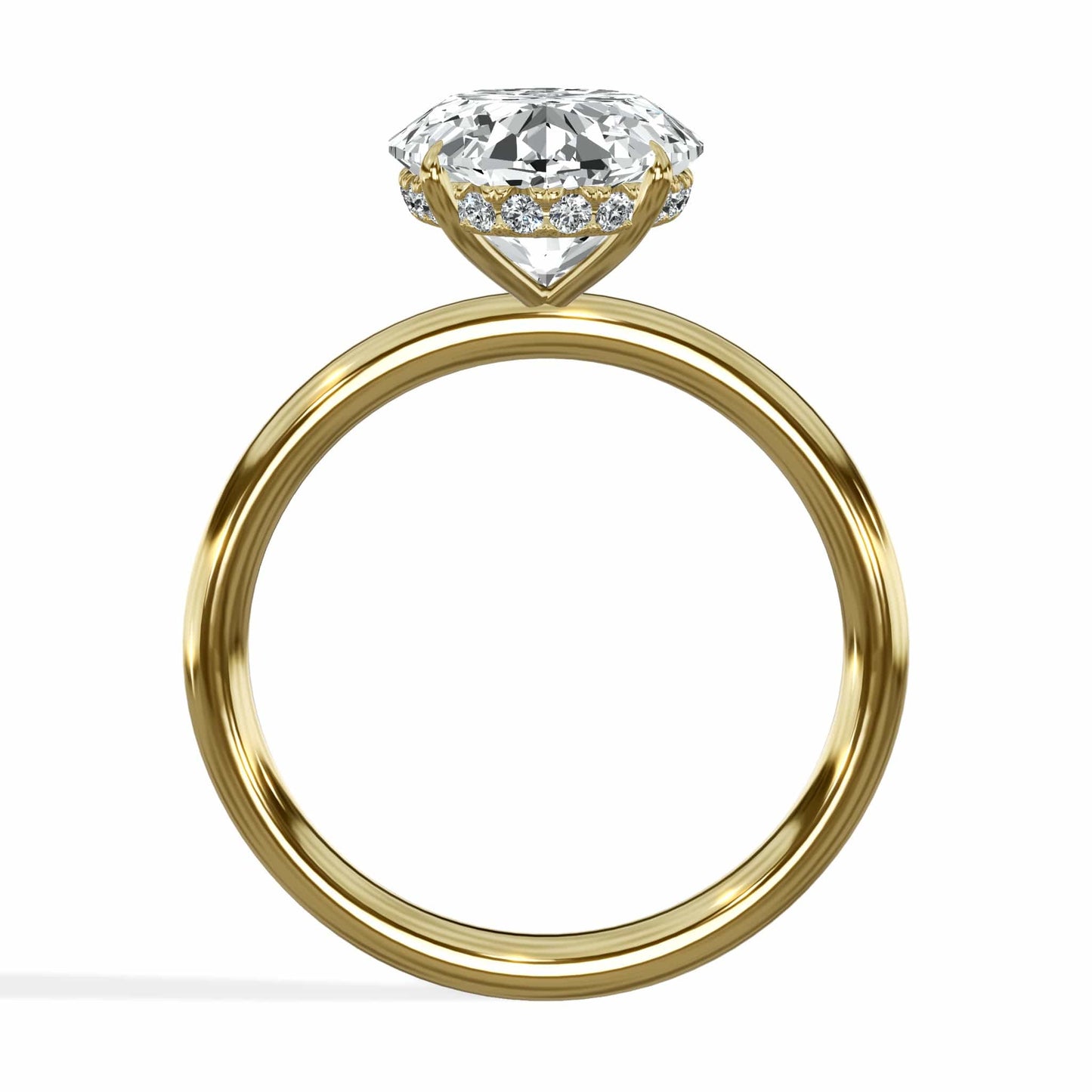 4.30 Carat Lab Grown Moval Oval Cut Solitaire Hidden Halo Diamond Engagement Ring Yellow Gold