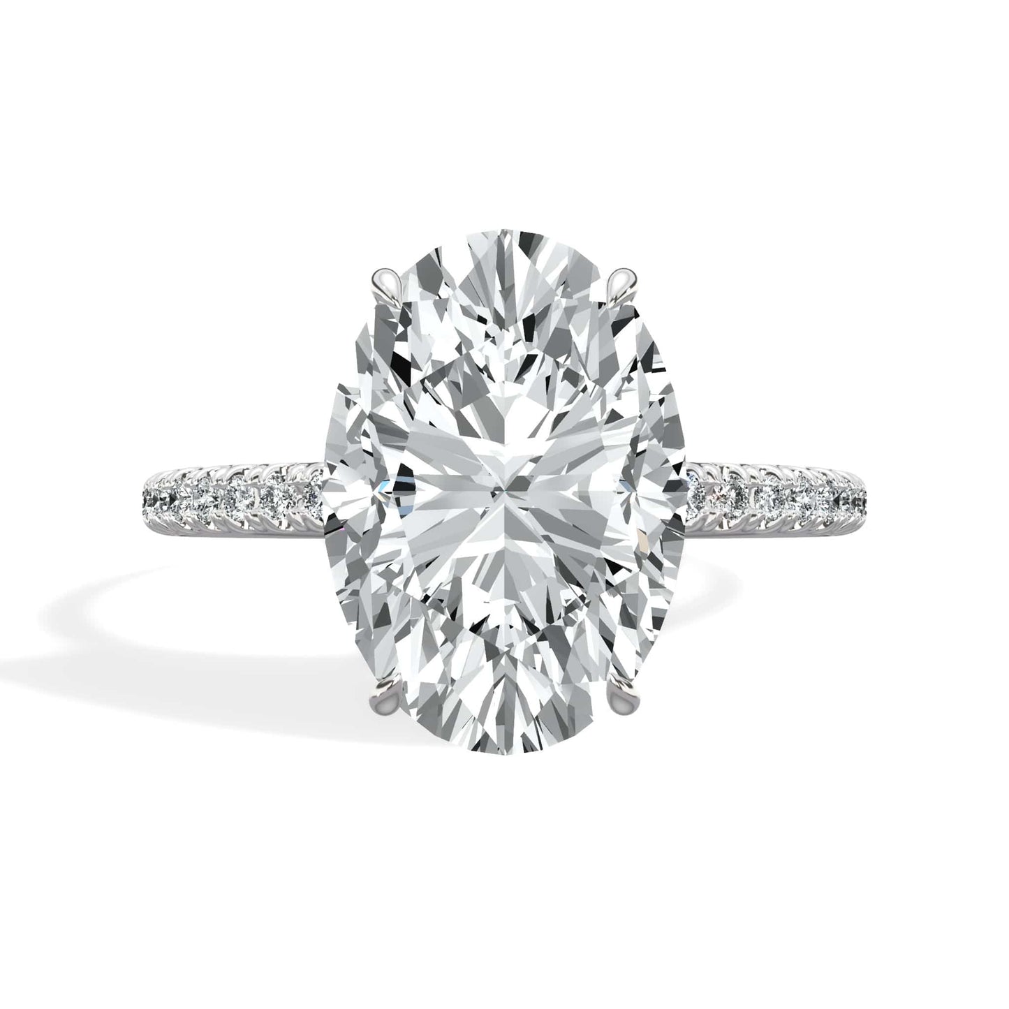 4.50 Carats Lab Grown Oval Cut Micropaved Side Stones Hidden Halo Diamond Engagement Ring