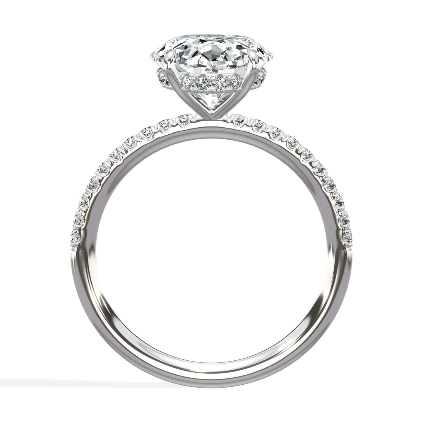 4.50 Carats Lab Grown Oval Cut Micropaved Side Stones Hidden Halo Diamond Engagement Ring
