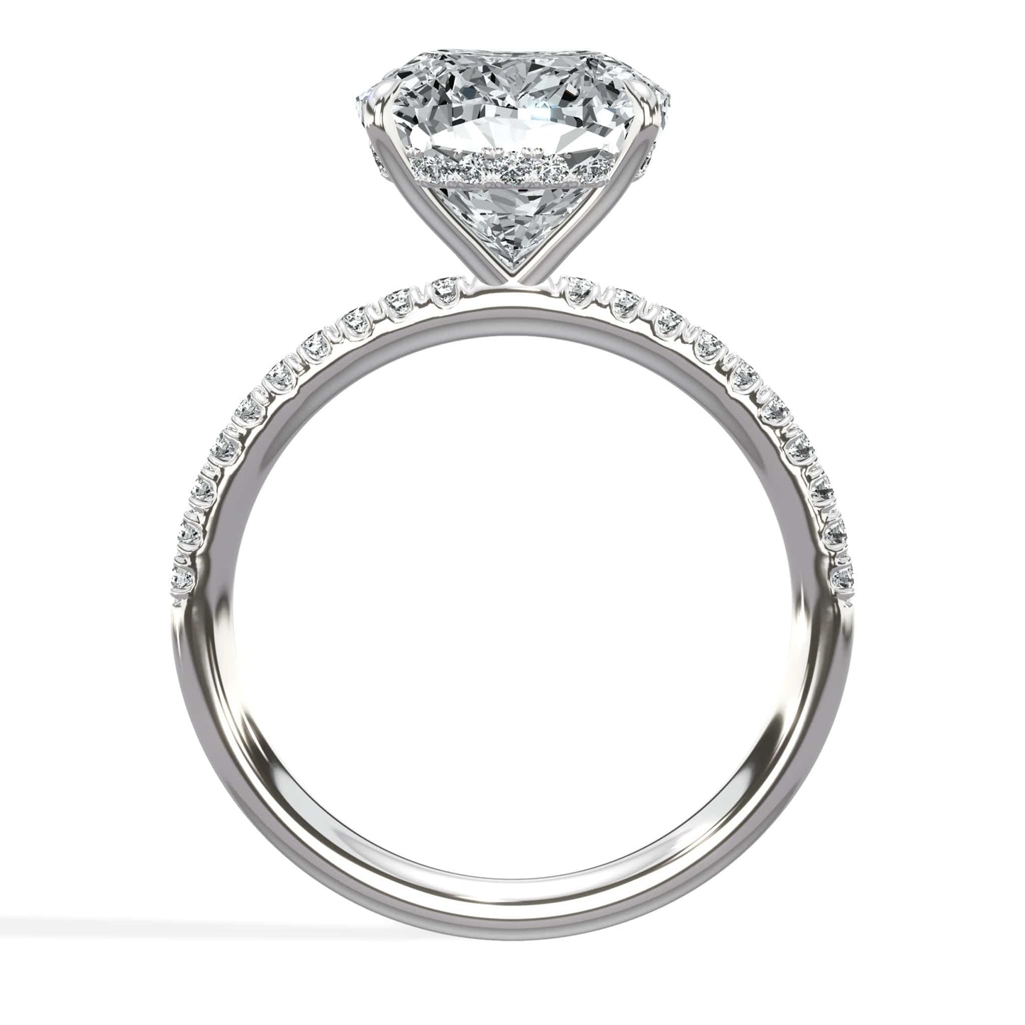 4.52 Carats Lab Grown Cushion Cut Micropaved Side Stones Hidden Halo Diamond Engagement Ring