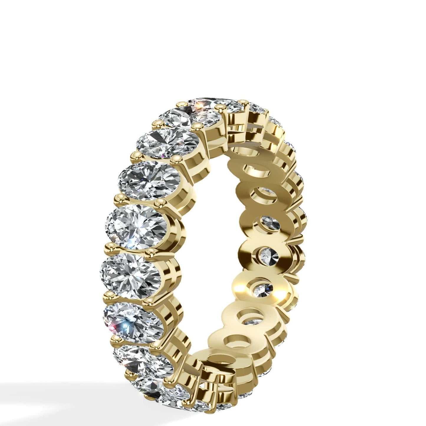 4 ct Oval Cut Natural Diamond Eternity Band - Low-Set In Yellow gold - Size 5.5