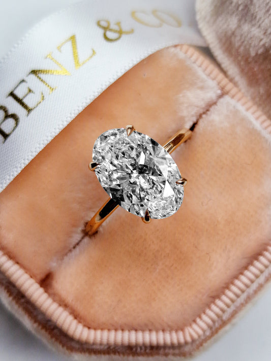 4.20 Carats Lab Grown Oval Cut Solitaire Hidden Halo Diamond Engagement Ring