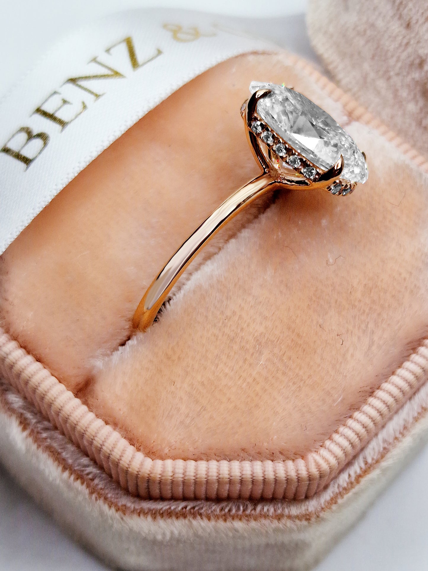 4.20 Carats Lab Grown Oval Cut Solitaire Hidden Halo Diamond Engagement Ring