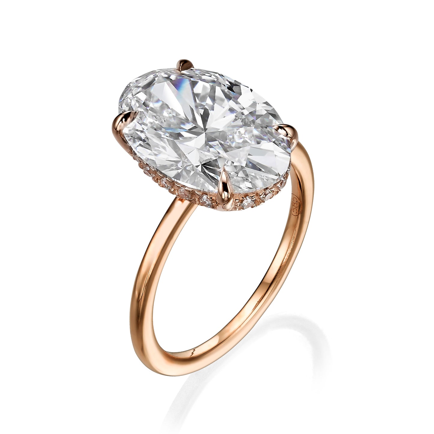 4.20 Carats Lab Grown Oval Cut Solitaire Hidden Halo Diamond Engagement Ring