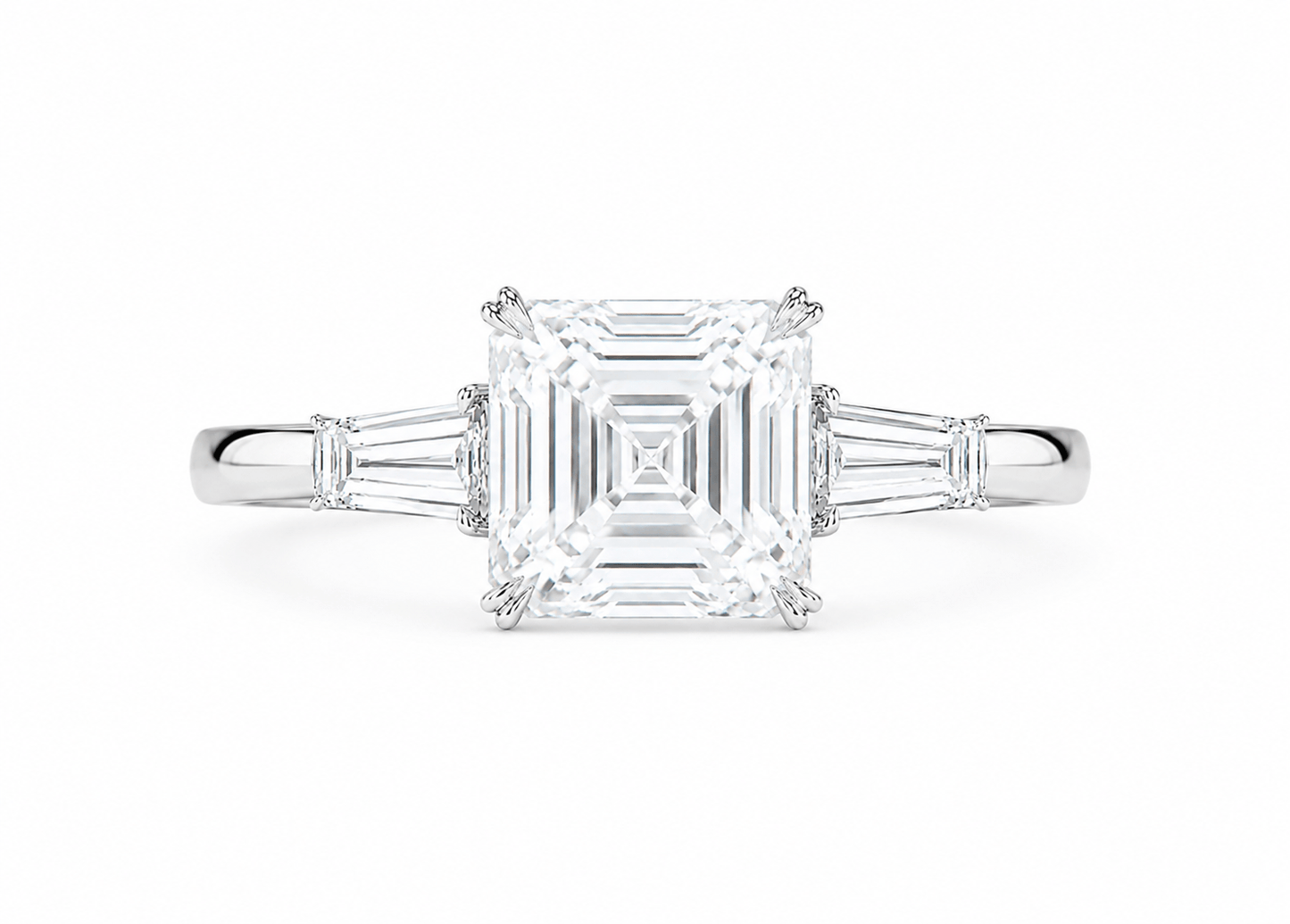 5.50 Carats Asscher with Tapered Baguette Stones Lab Grown Diamond Engagement Ring Platinum
