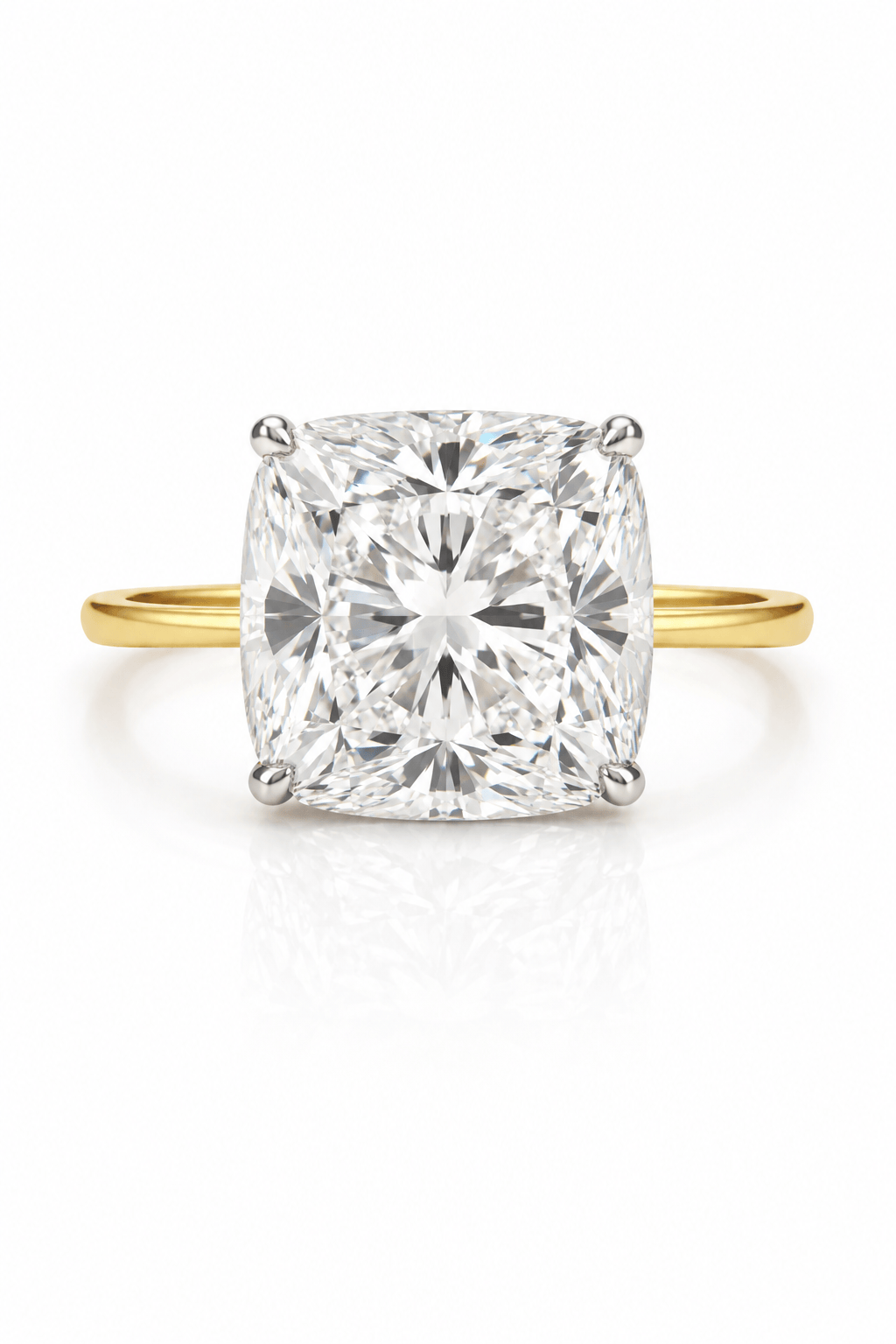 5.20 Carats Lab Grown Cushion Cut Solitaire Hidden Halo Diamond Engagement Ring 14K Yellow Gold