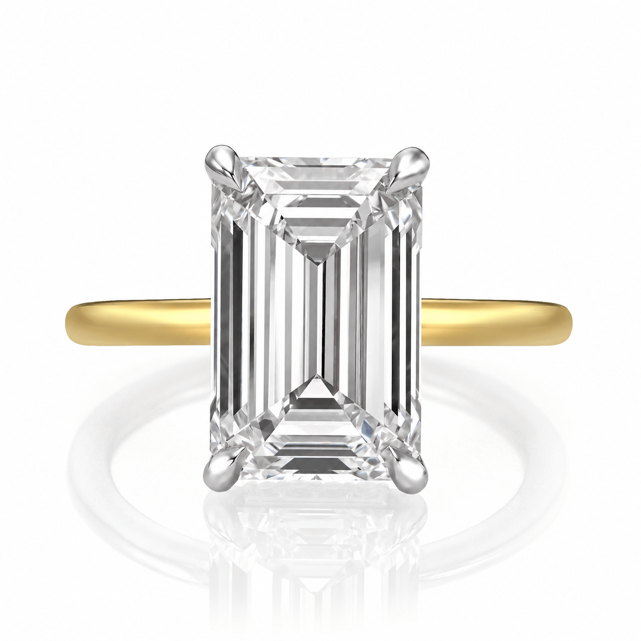 5.20 Carats Lab Grown Emerald Cut Two Tone Solitaire Hidden Halo Diamond Engagement Ring