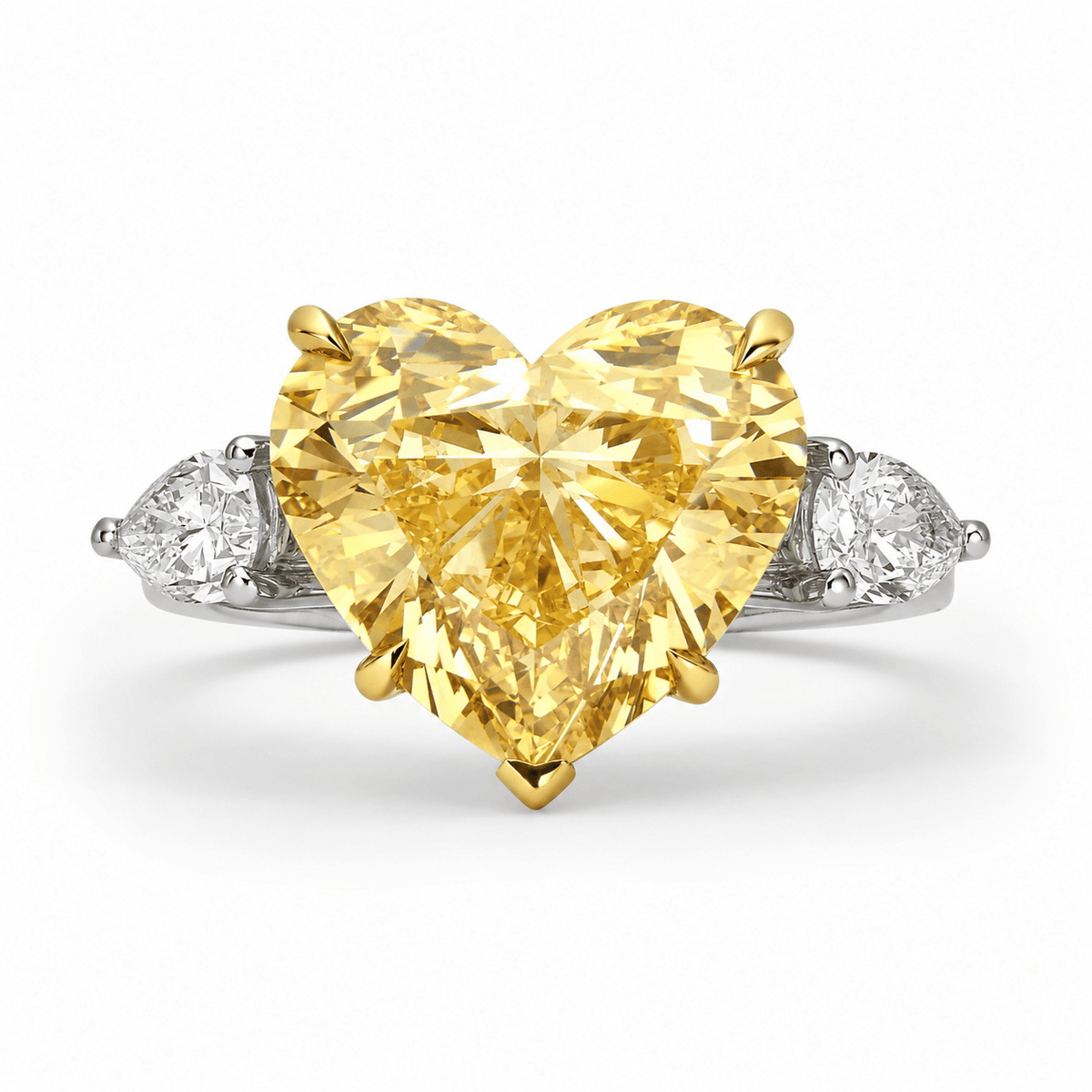 6 Carats Heart with Heart Side Stones Fancy Vivid Yellow Lab Grown Diamond Engagement Ring
