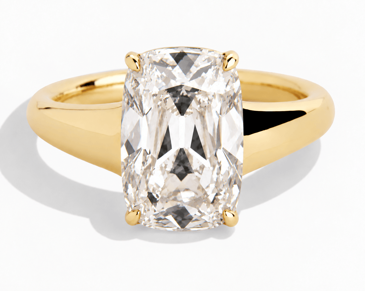 5 Carat Old Mine Cut Lab Grown Diamond Solitaire Engagement Ring Yellow Gold
