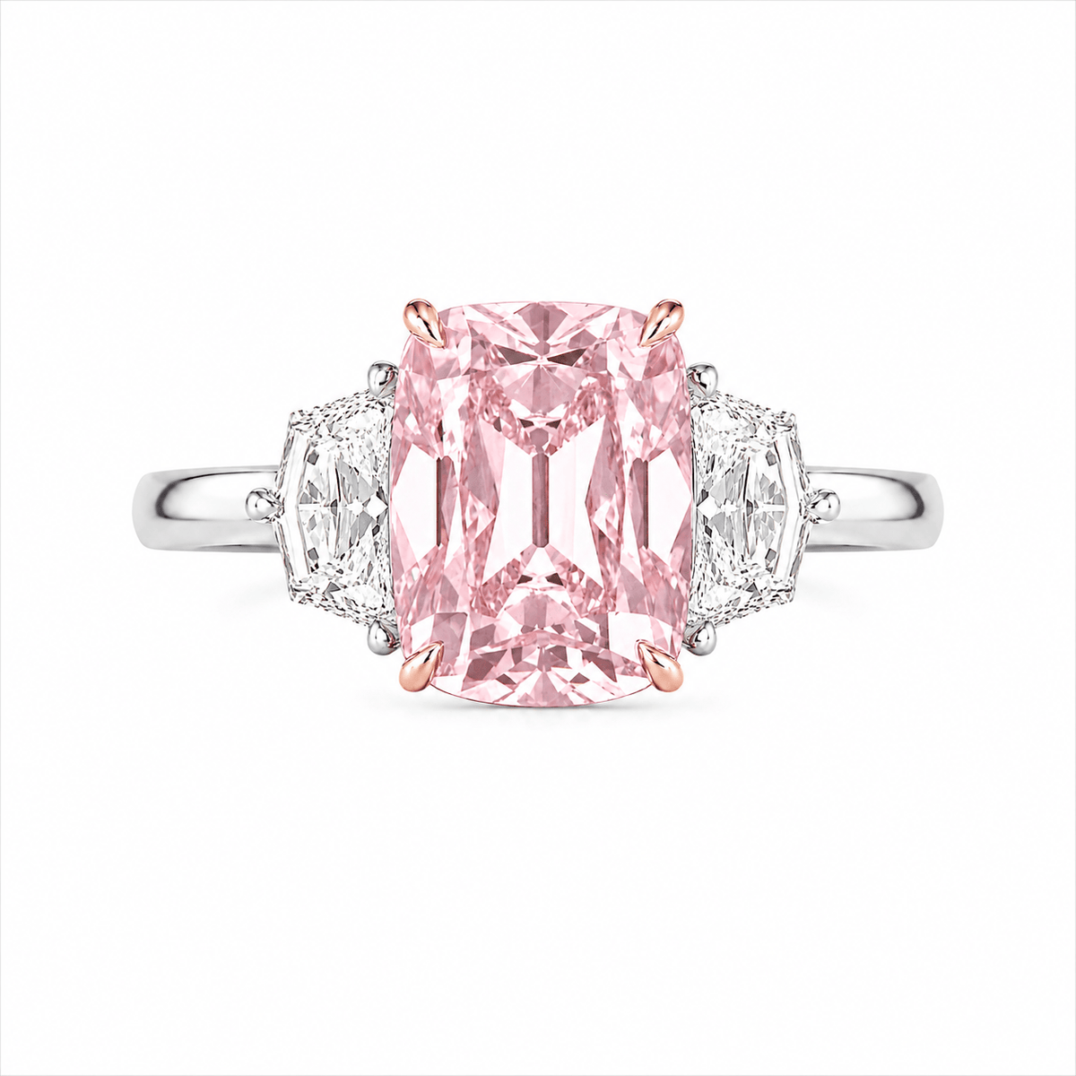 5.12 Carats Old Mine Cut with Epaulette Side Stones Lab Grown Fancy Intense Pink Diamond Engagement Ring