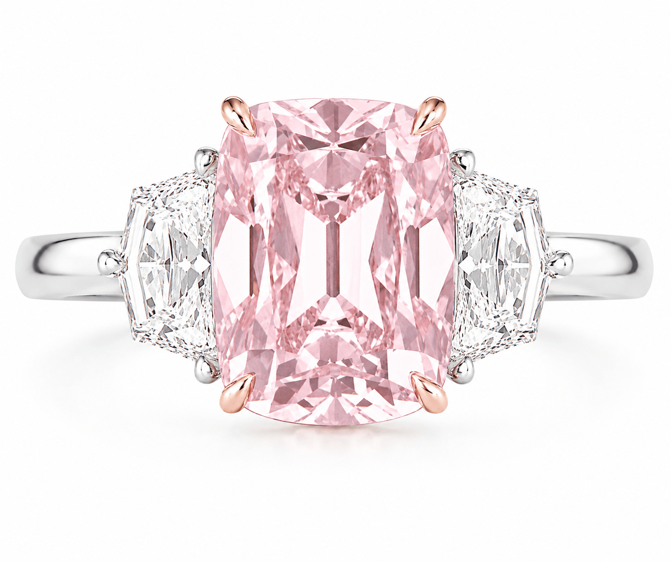5.12 Carats Old Mine Cut with Epaulette Side Stones Lab Grown Fancy Intense Pink Diamond Engagement Ring