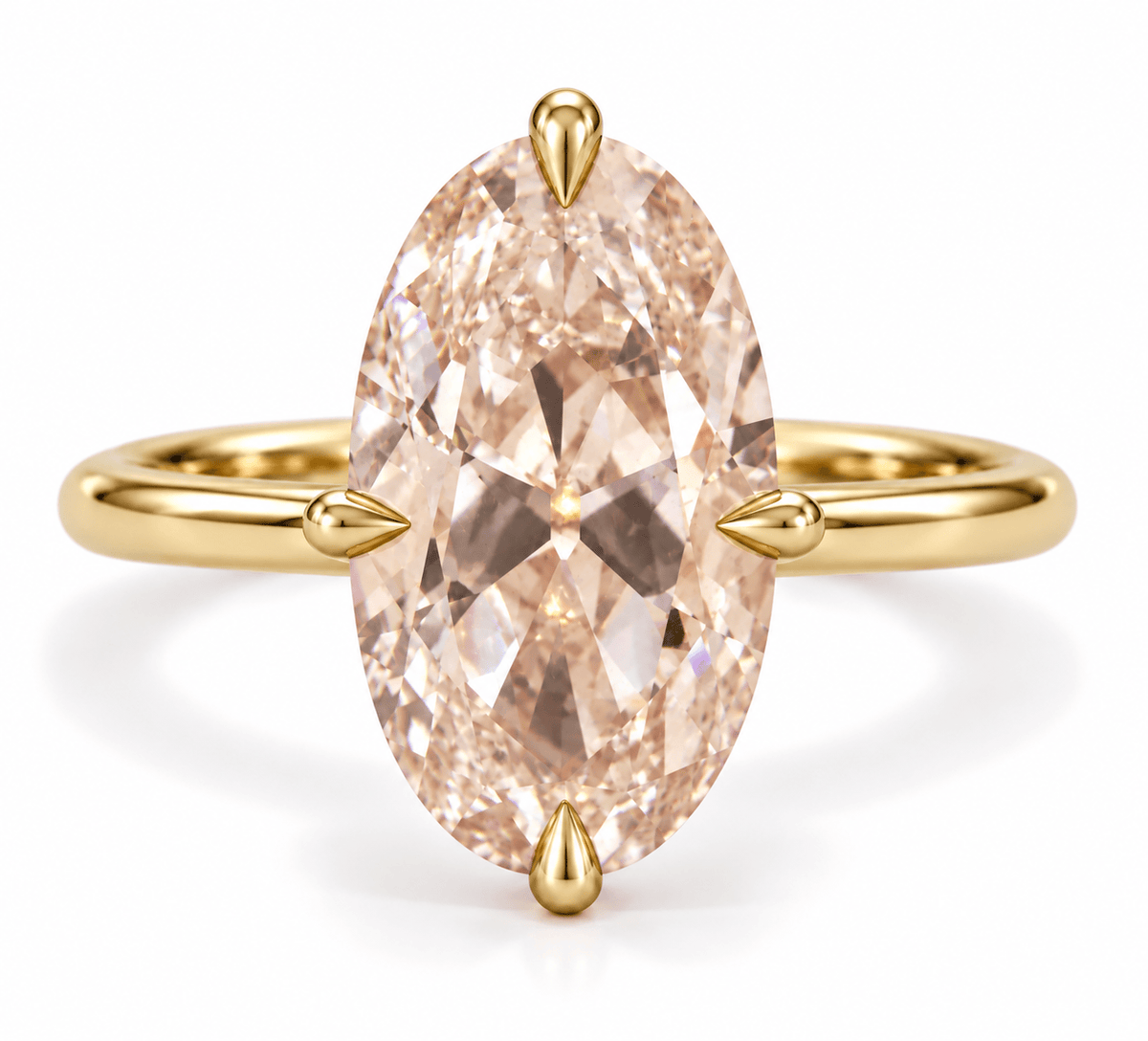 5 Carat Lab Grown Old Mine Cut Pink Champagne Diamond Compass Solitaire Engagement Ring