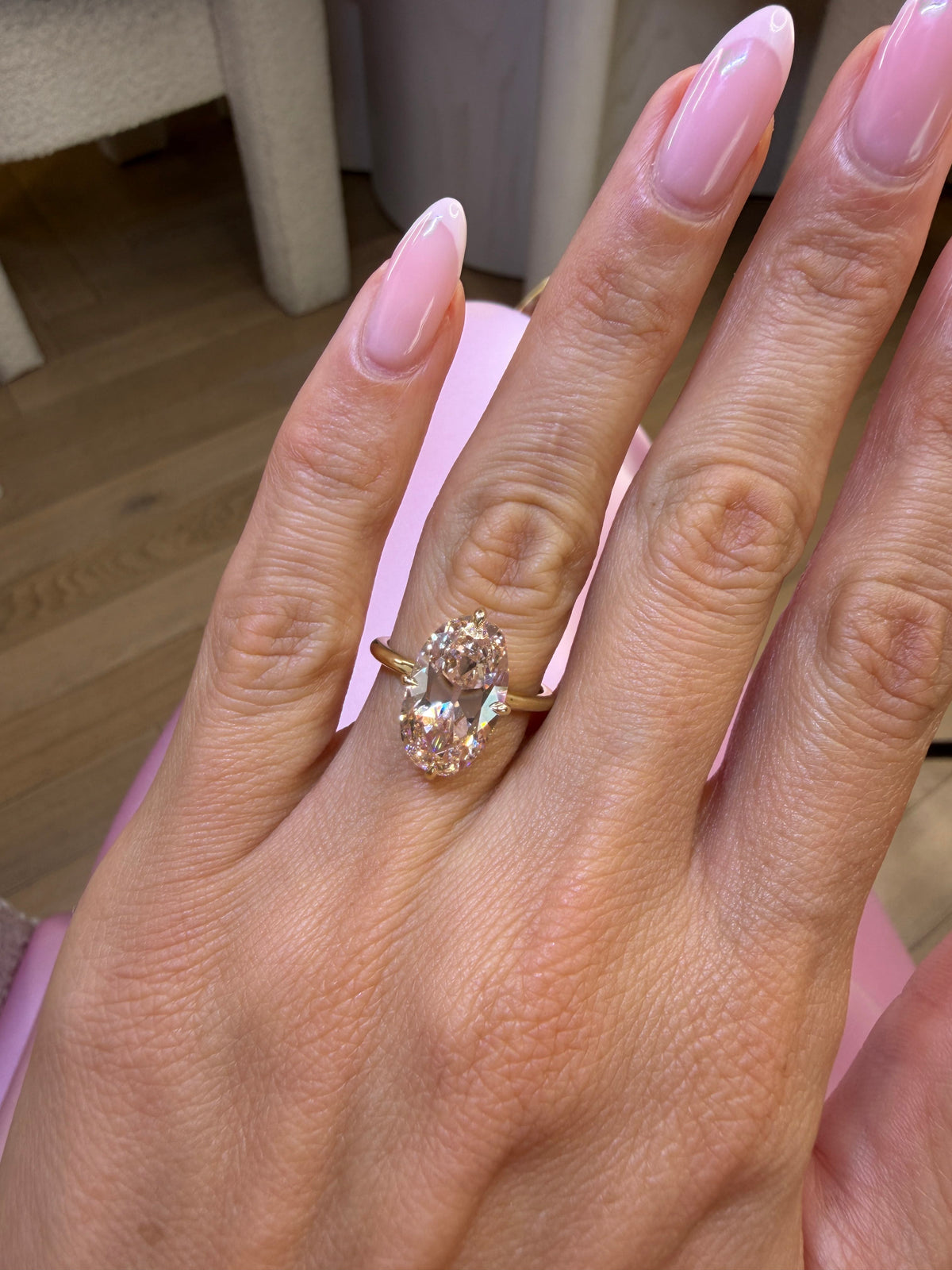 5 Carat Lab Grown Old Mine Cut Pink Champagne Diamond Compass Solitaire Engagement Ring