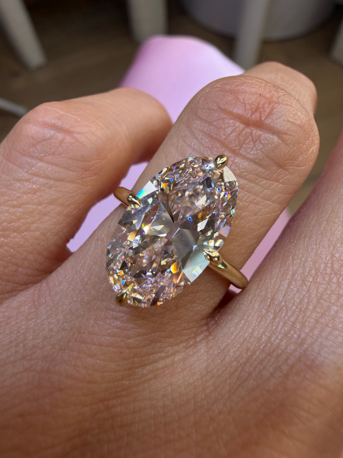 5 Carat Lab Grown Old Mine Cut Pink Champagne Diamond Compass Solitaire Engagement Ring