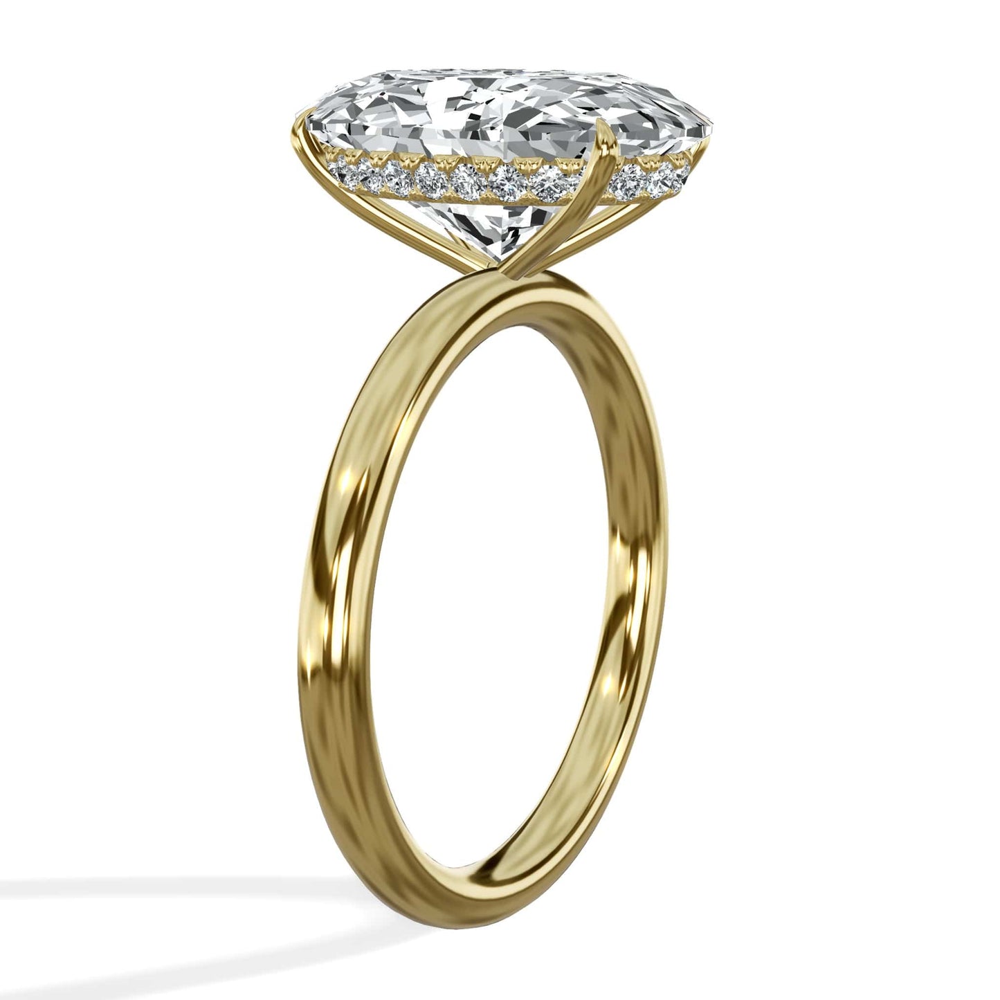 5 Carat Lab Grown Oval Cut Solitaire Hidden Halo Diamond Engagement Ring Yellow Gold