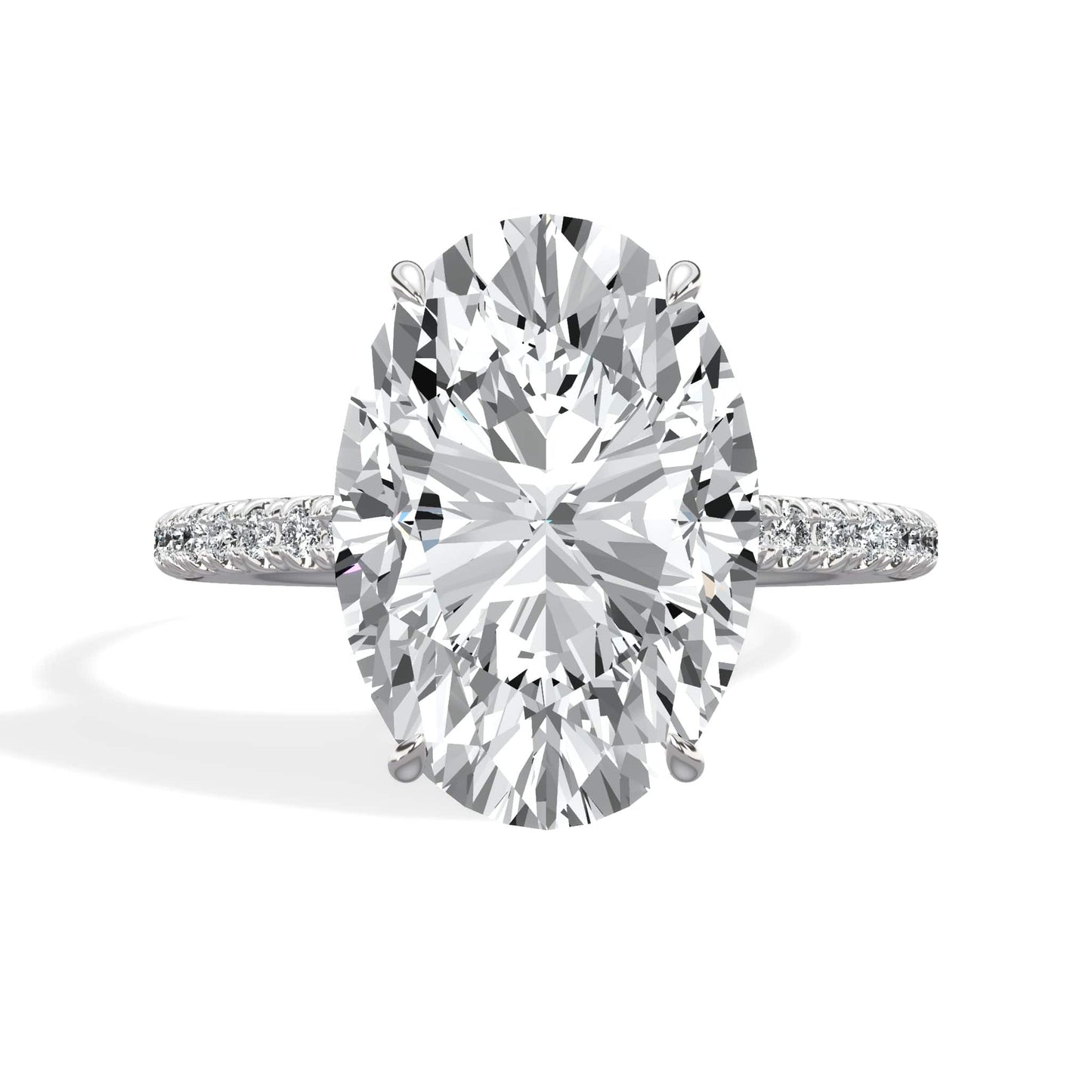 5.50 Carats Lab Grown Oval Cut Micropaved Side Stones Hidden Halo Diamond Engagement Ring White Gold