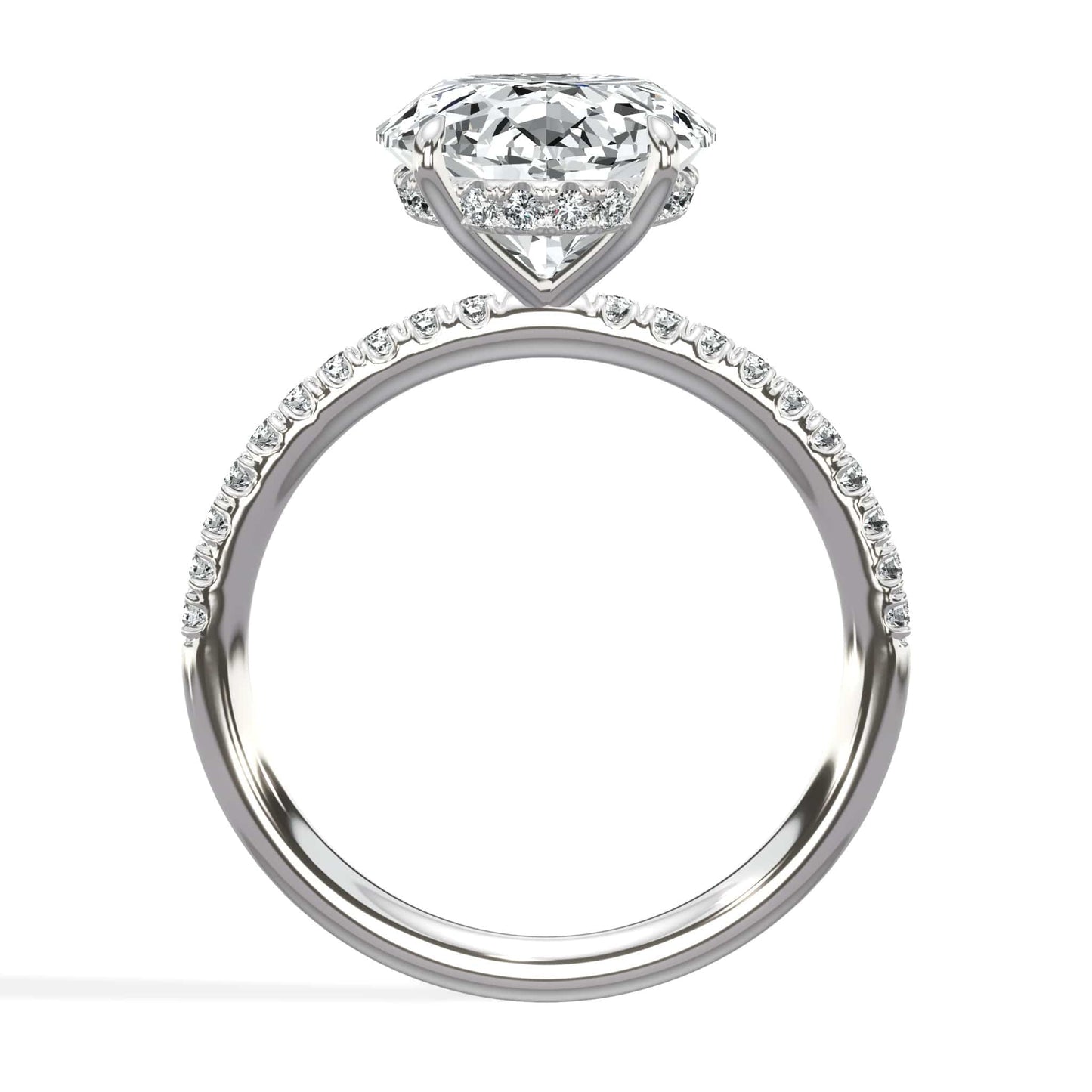 5.50 Carats Lab Grown Oval Cut Micropaved Side Stones Hidden Halo Diamond Engagement Ring White Gold