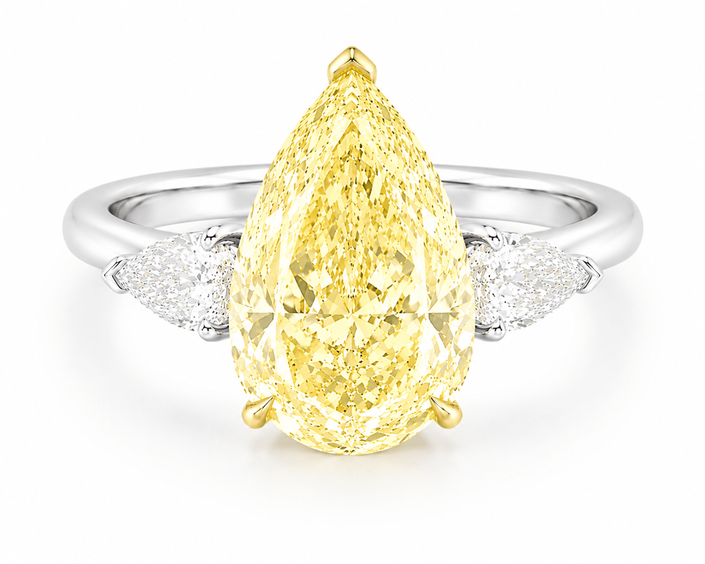 5.54 Carats Pear with Pear Side Stones Fancy Intense Yellow Lab Grown Diamond Engagement Ring