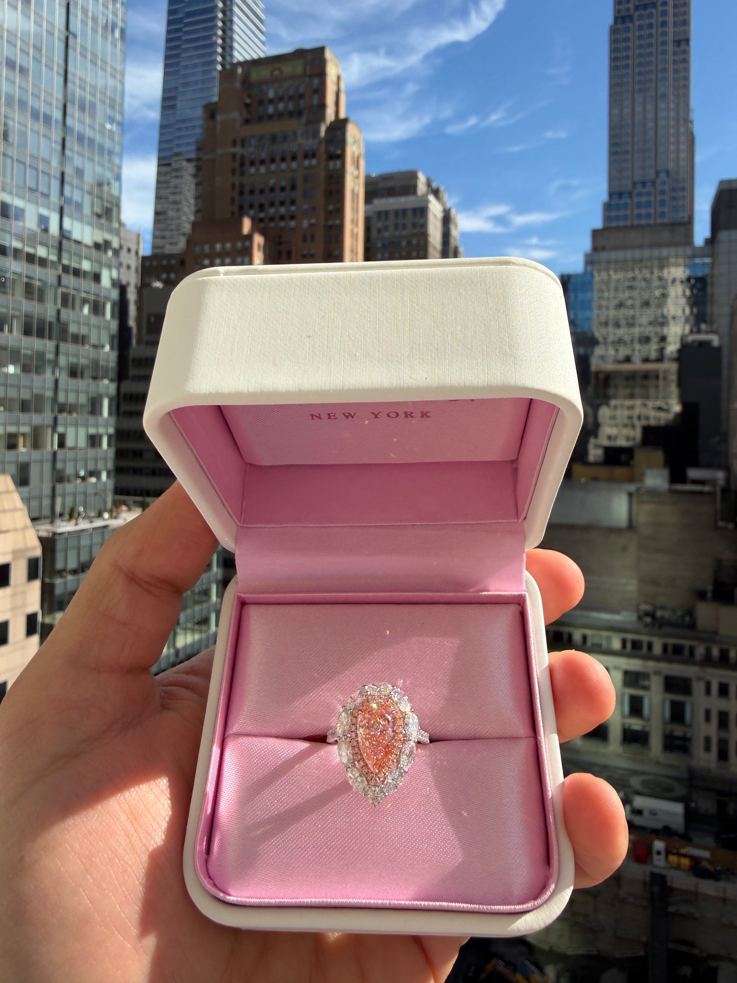 5 Carats Pear Shaped Fancy Vivid Pink High Jewelry Lab Grown Diamond Halo Cocktail Engagement Ring