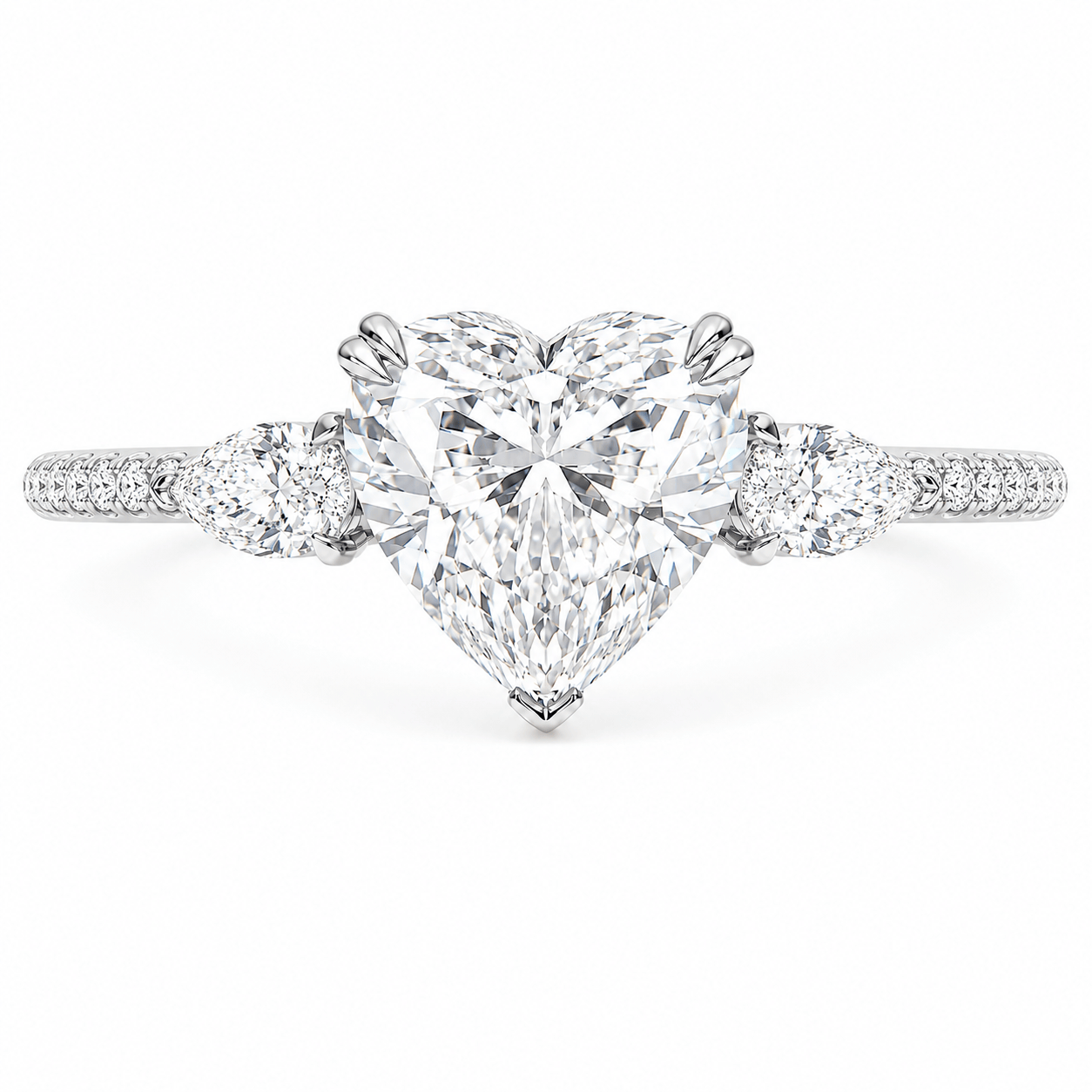 6.71 Carats Lab Grown Heart Shaped with Pear Side Stones Diamond Engagement Ring