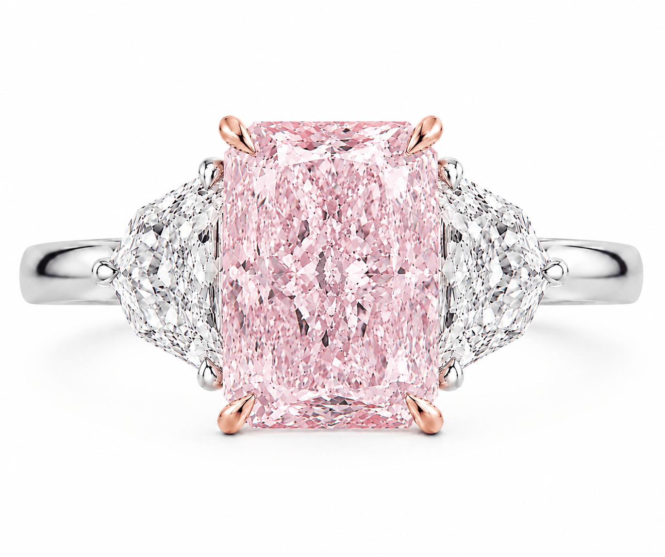 5.59 Carats Radiant Cut with Epaulette Side Stones Lab Grown Fancy Vivid Pink Diamond Engagement Ring