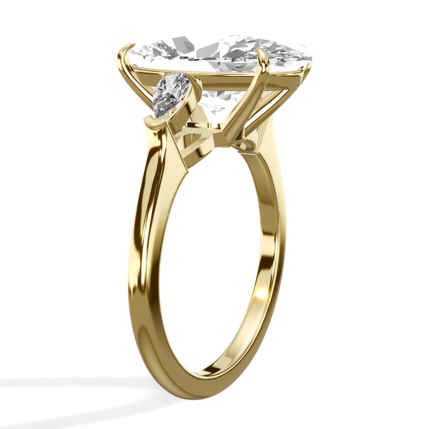 5.36 Carats Lab Grown Oval Cut with Pear Shape Side Stones Diamond Engagement Ring in Yellow Gold