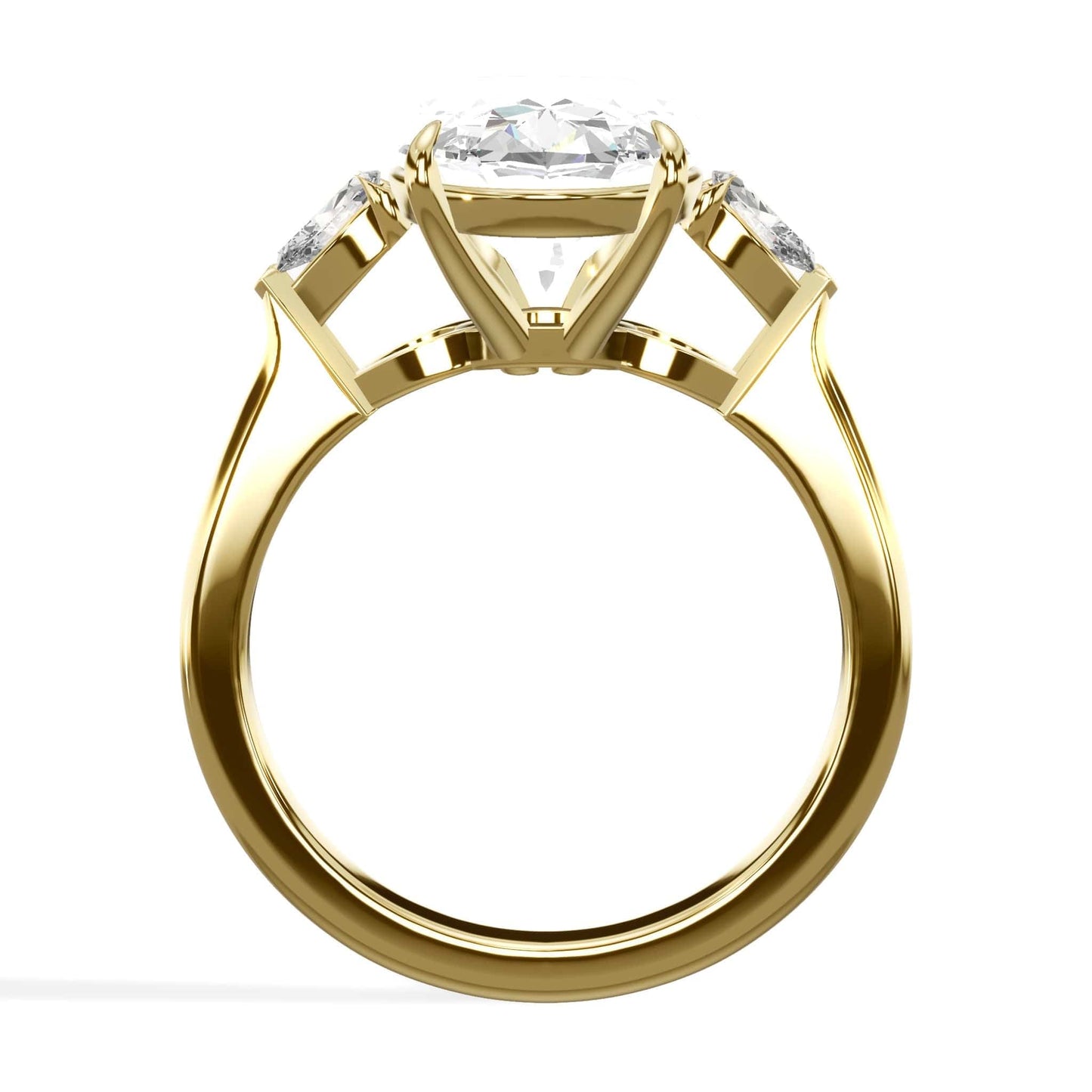 5.36 Carats Lab Grown Oval Cut with Pear Shape Side Stones Diamond Engagement Ring in Yellow Gold